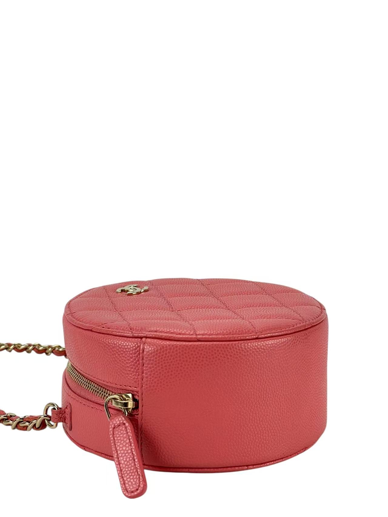 CHANEL - Pink Caviar Round Clutch With Chain