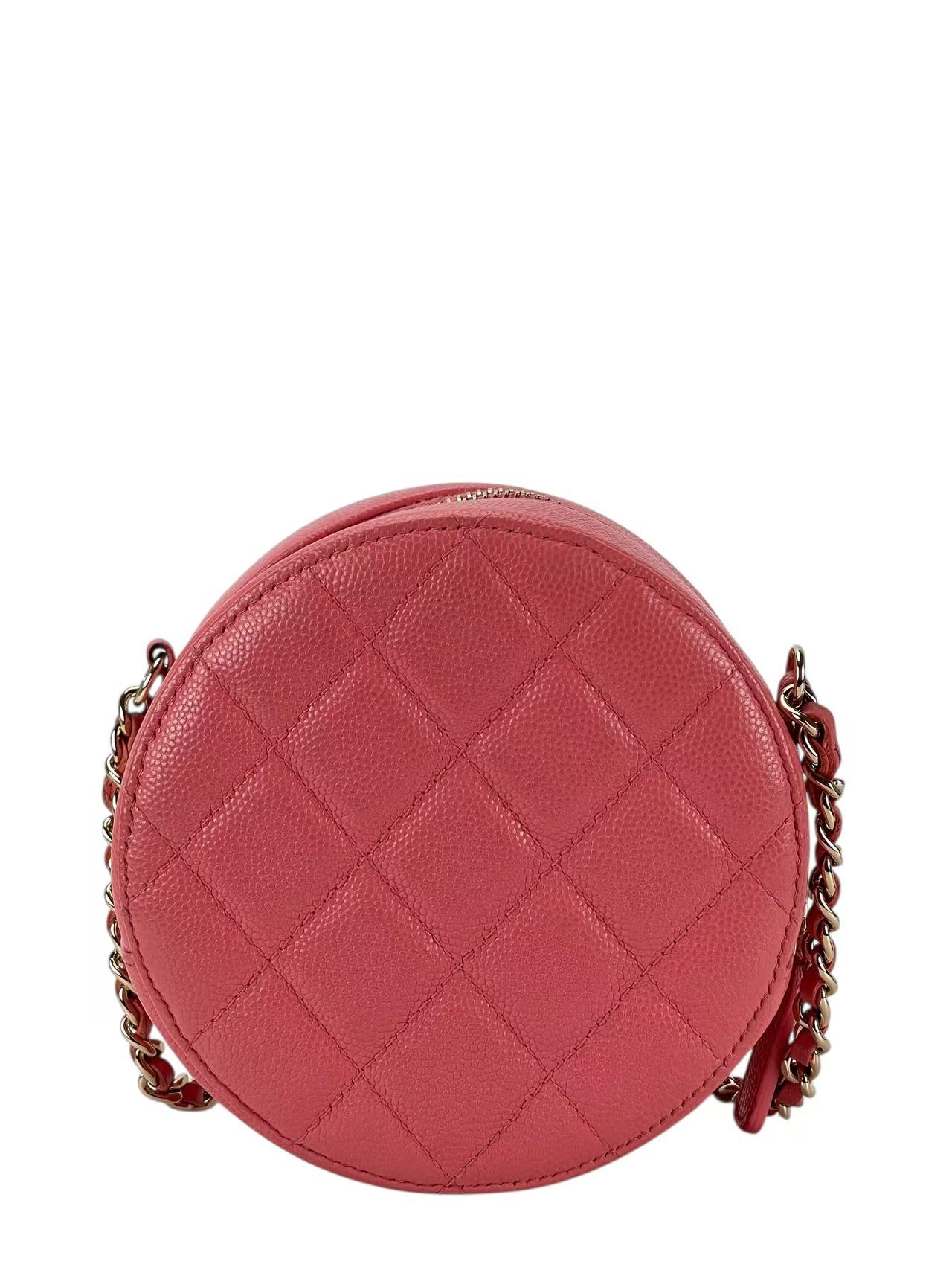 CHANEL - Pink Caviar Round Clutch With Chain
