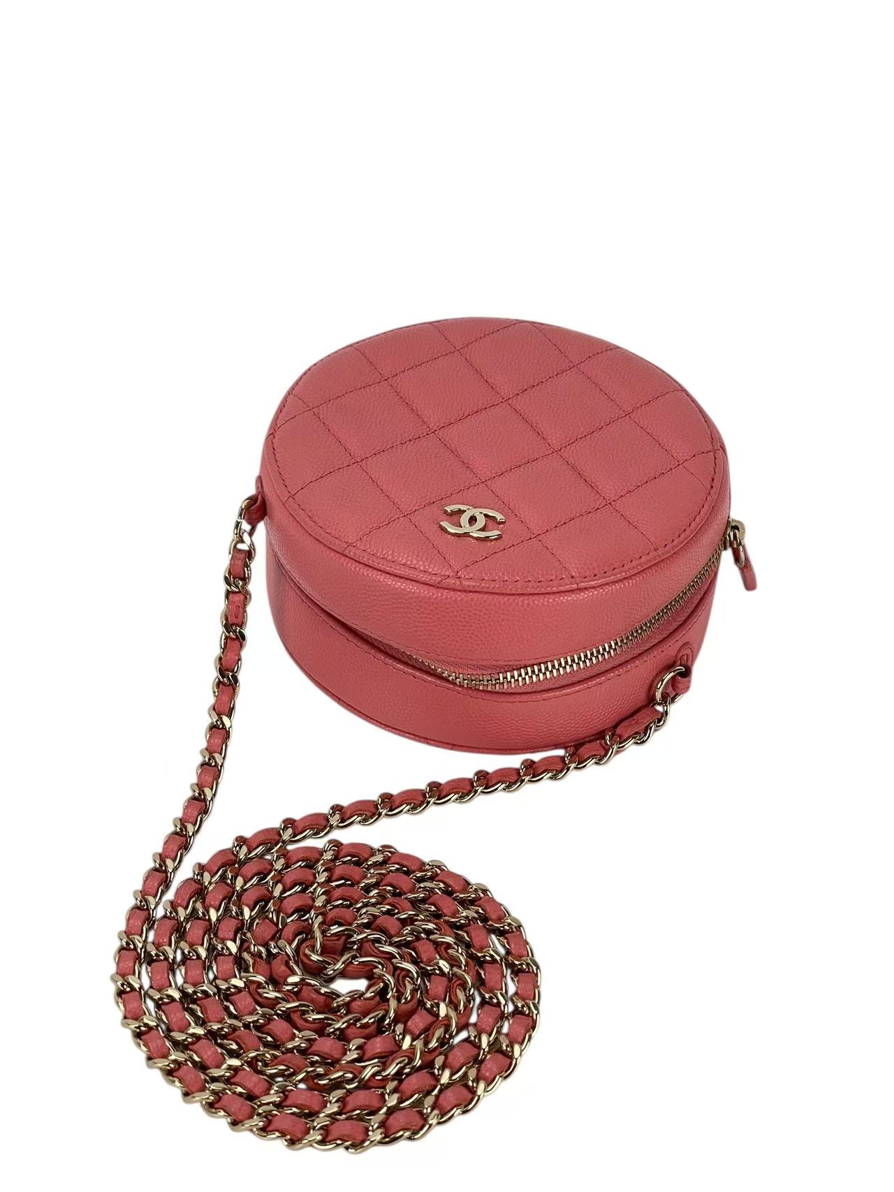 CHANEL - Pink Caviar Round Clutch With Chain