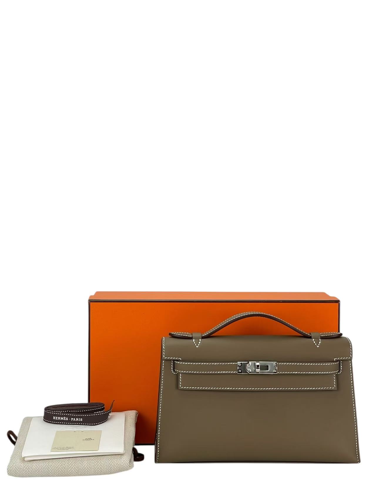 HERMES - Mini Kelly2 Etoupe Swift Palladium Hardware