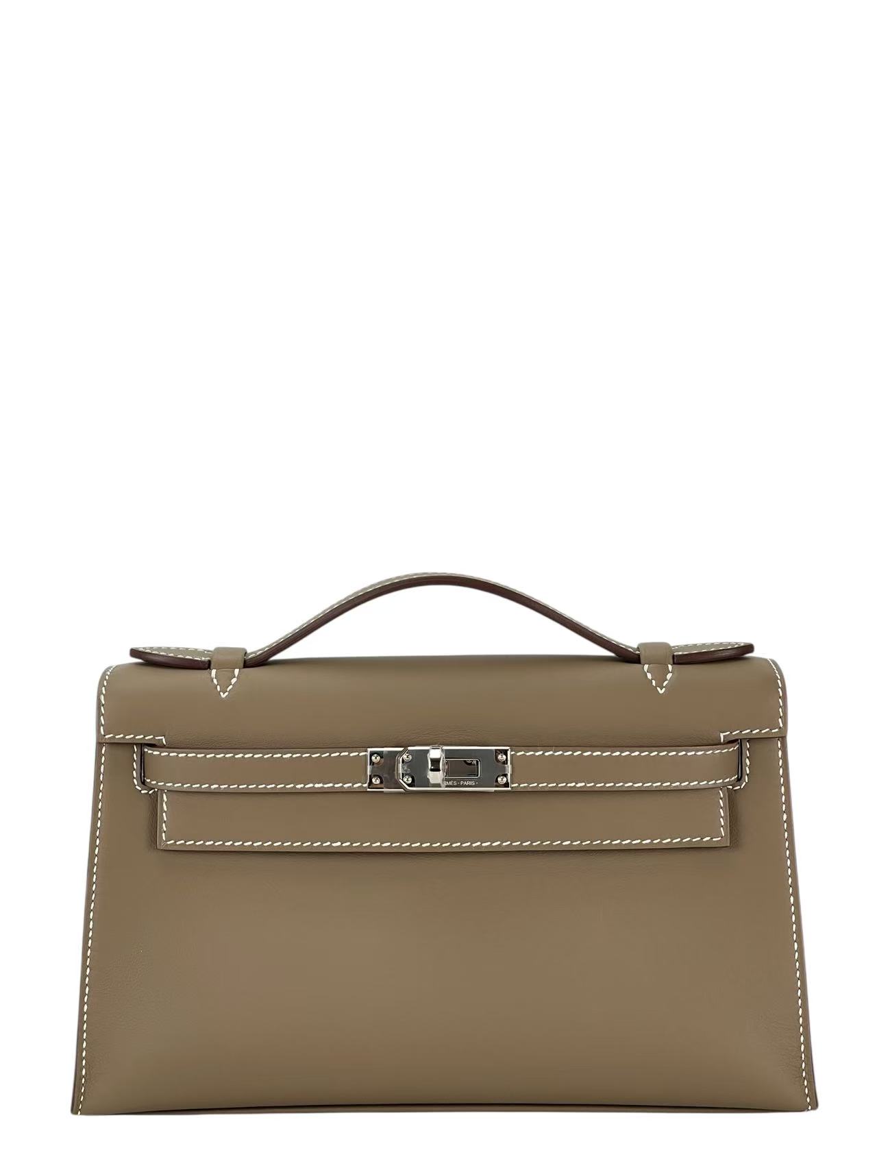 HERMES - Mini Kelly2 Etoupe Swift Palladium Hardware
