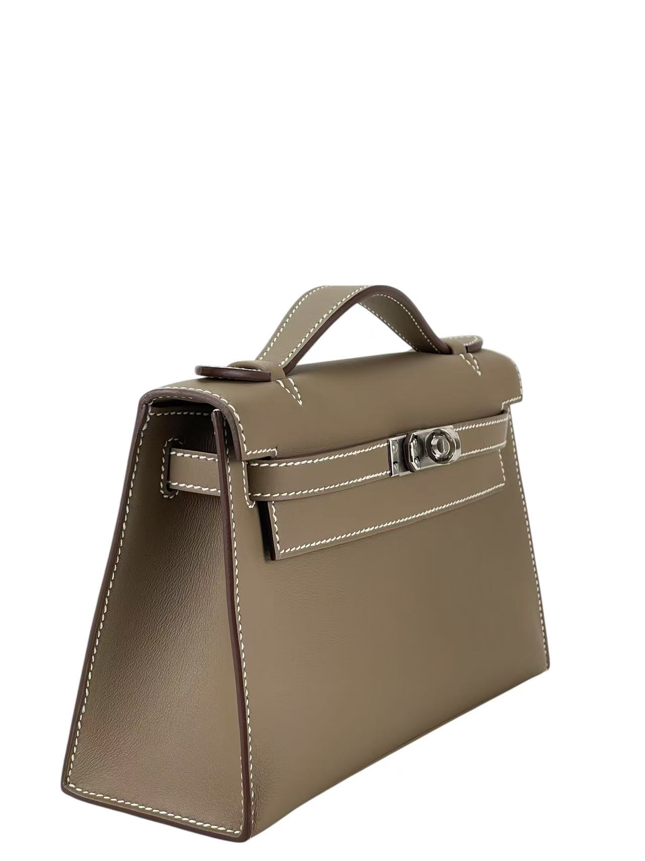 HERMES - Mini Kelly2 Etoupe Swift Palladium Hardware
