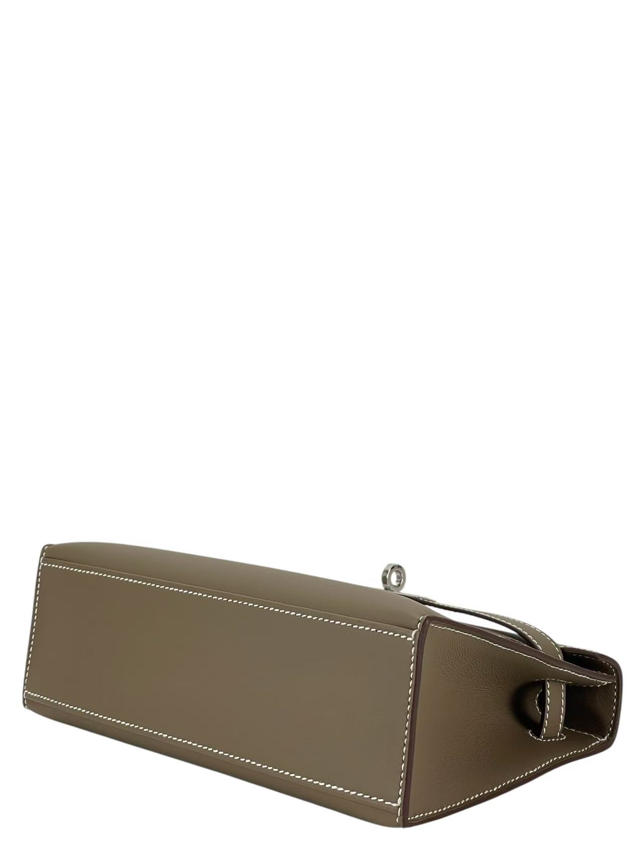 HERMES - Mini Kelly2 Etoupe Swift Palladium Hardware