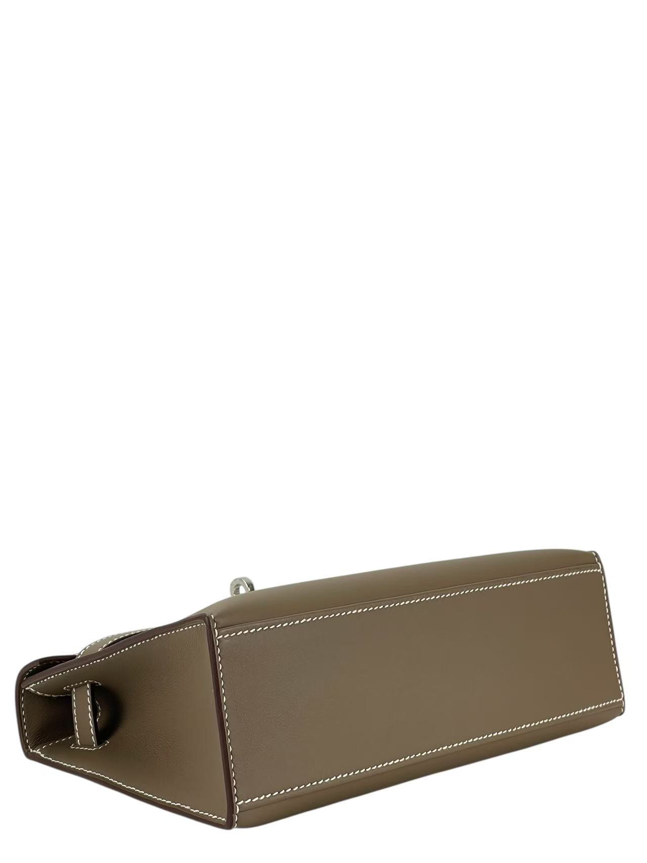 HERMES - Mini Kelly2 Etoupe Swift Palladium Hardware