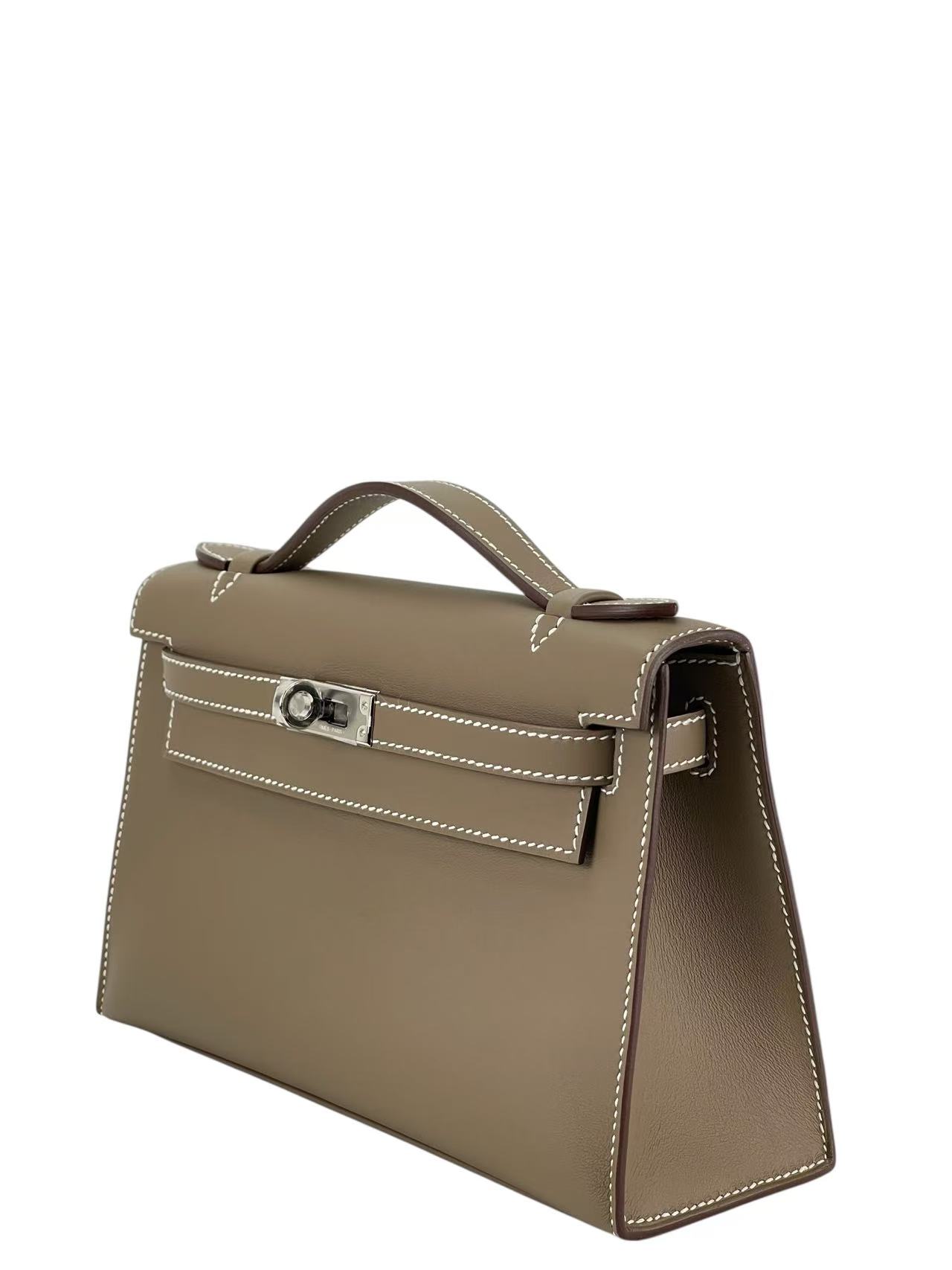 HERMES - Mini Kelly2 Etoupe Swift Palladium Hardware