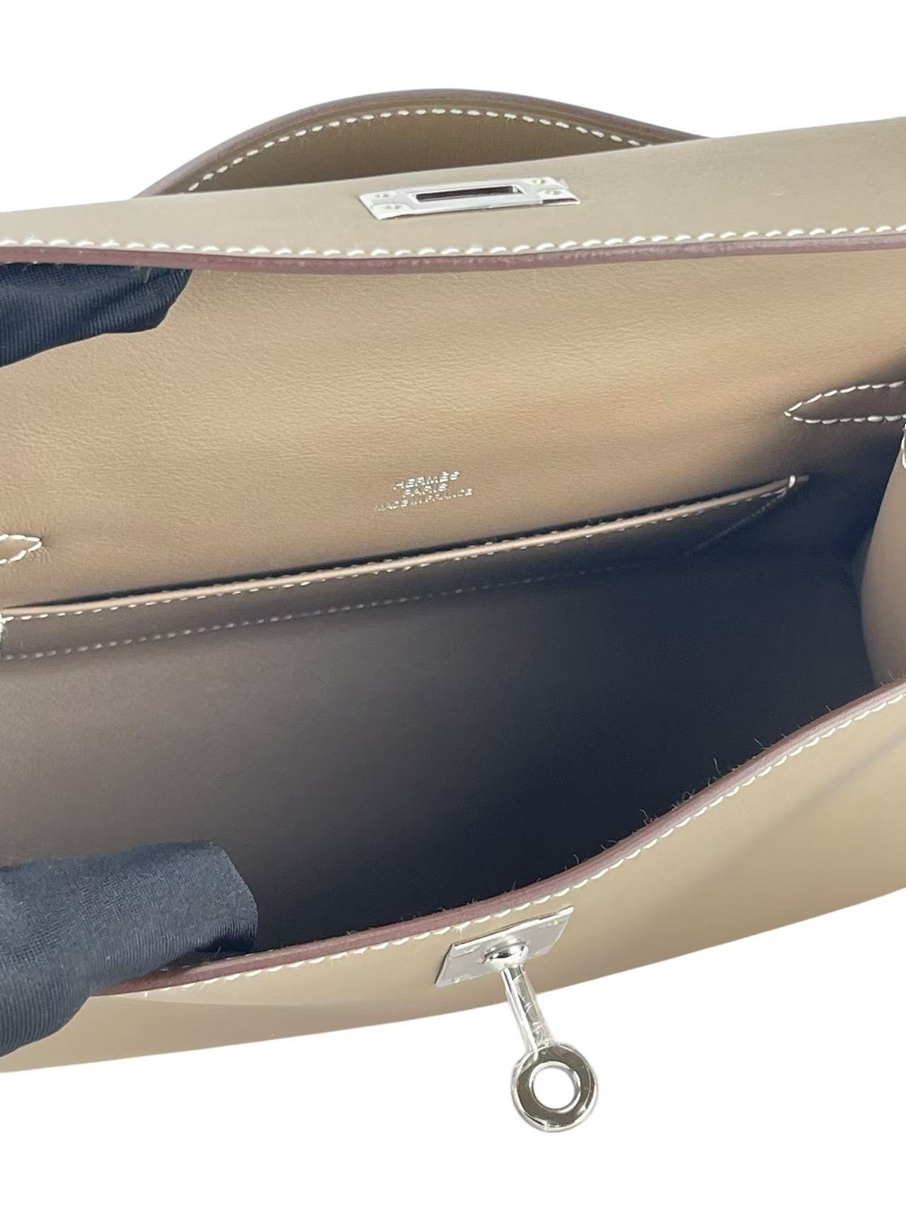 HERMES - Mini Kelly2 Etoupe Swift Palladium Hardware