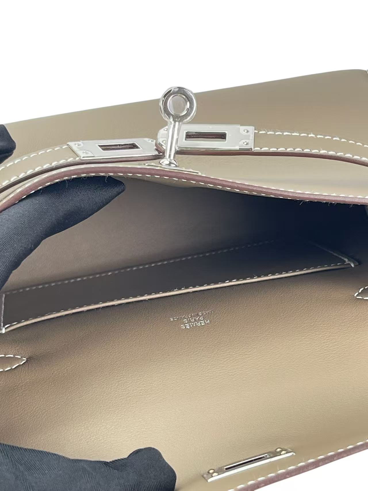 HERMES - Mini Kelly2 Etoupe Swift Palladium Hardware