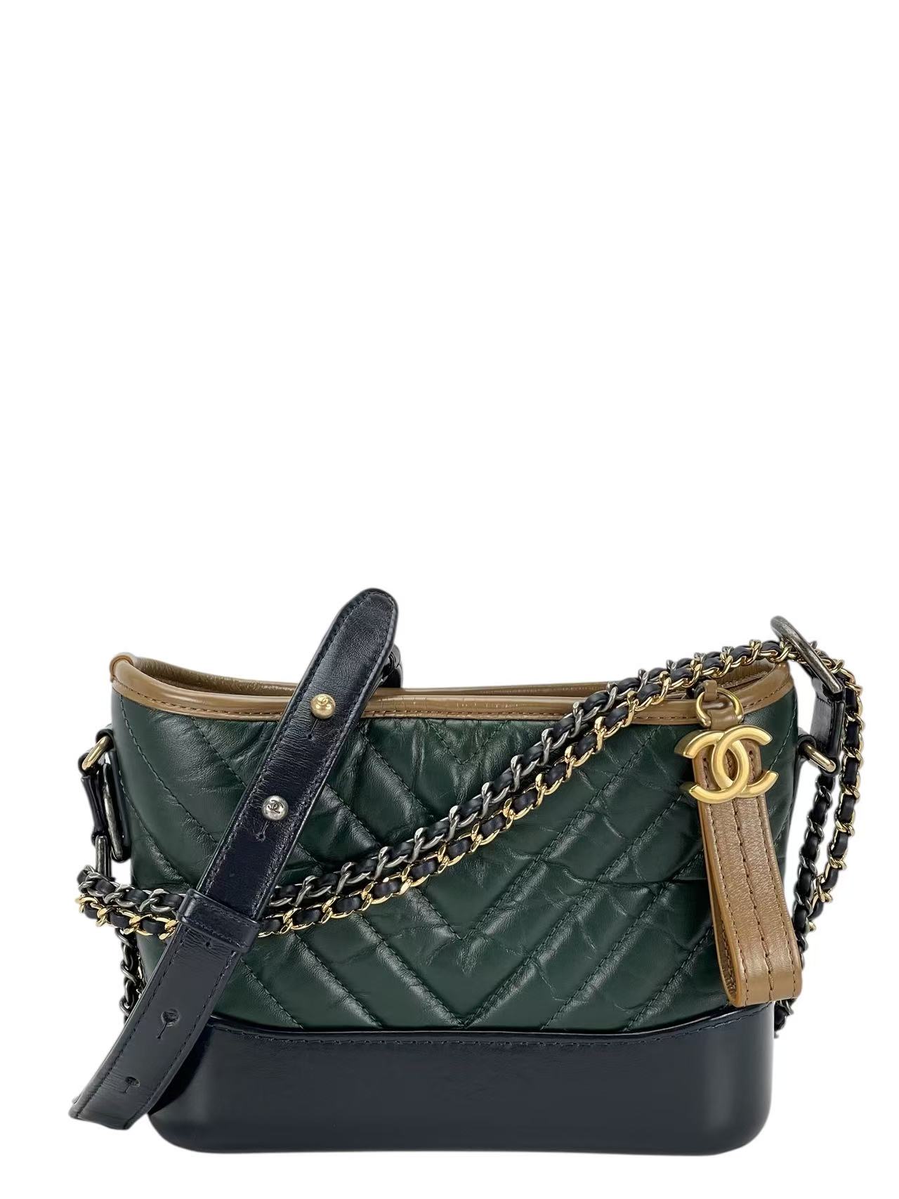 CHANEL - Blrown Green Small Calfskin Gabrielle Bag