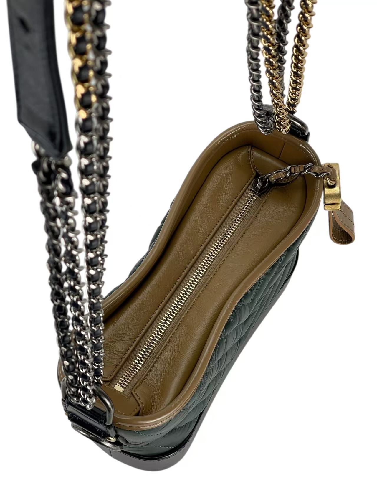 CHANEL - Blrown Green Small Calfskin Gabrielle Bag