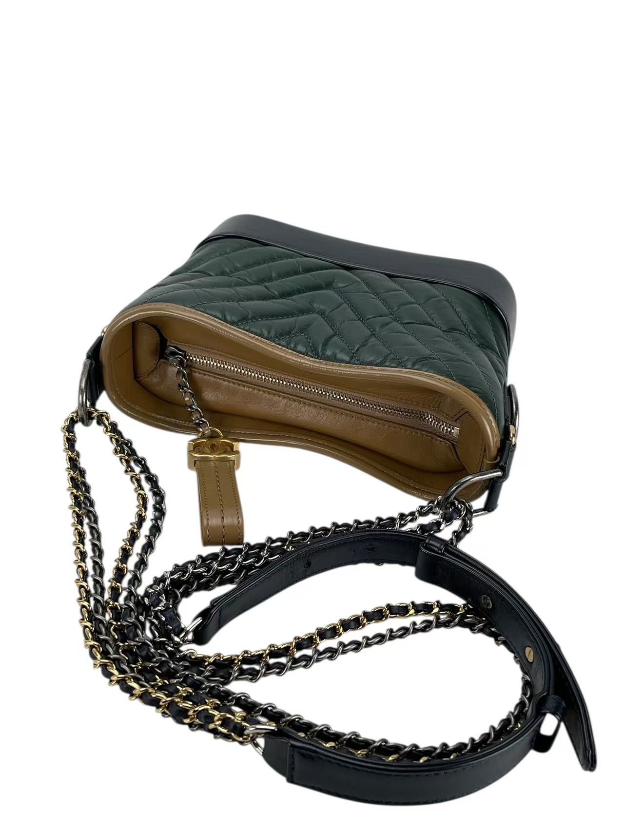 CHANEL - Blrown Green Small Calfskin Gabrielle Bag