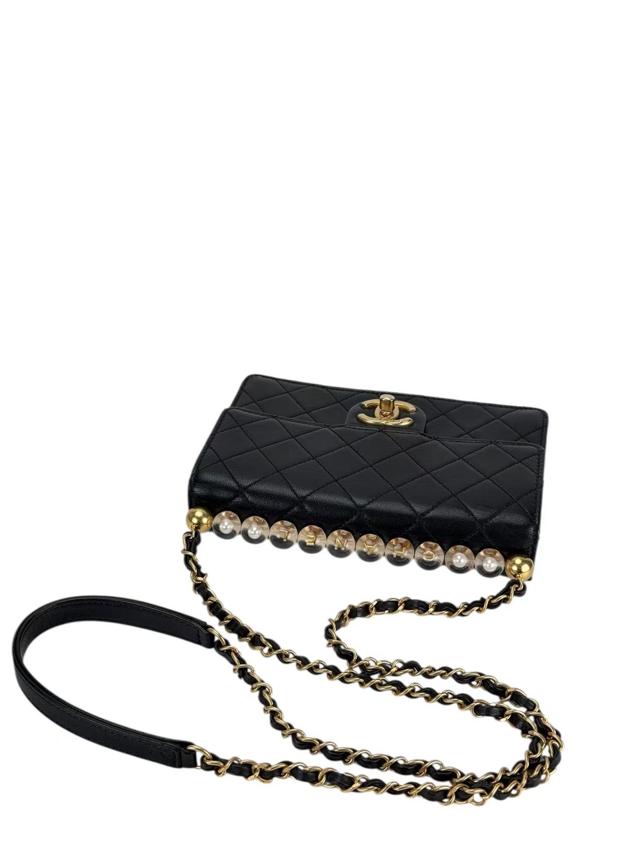 CHANEL - Calfskin Quilted Small Chic Pearls Flap Bag Black
