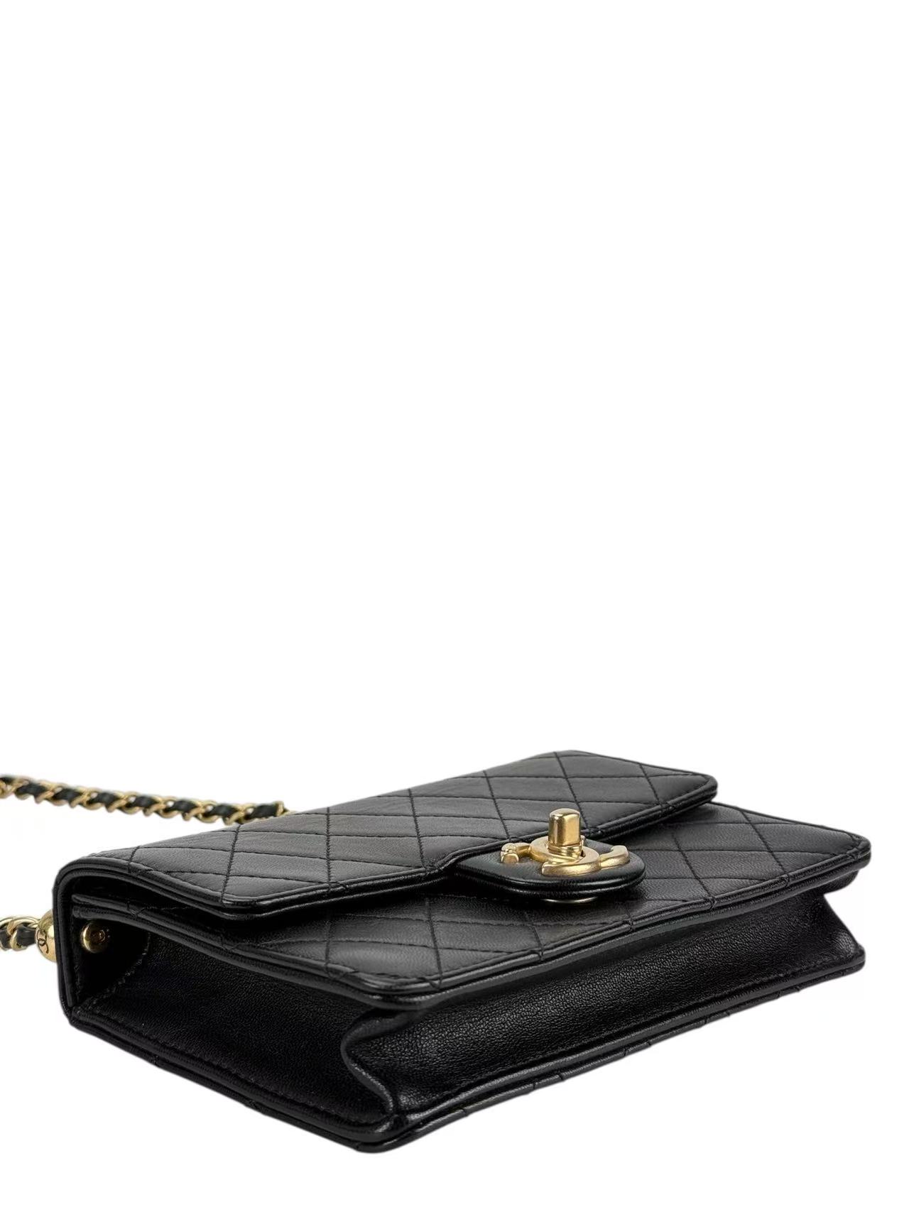 CHANEL - Calfskin Quilted Small Chic Pearls Flap Bag Black