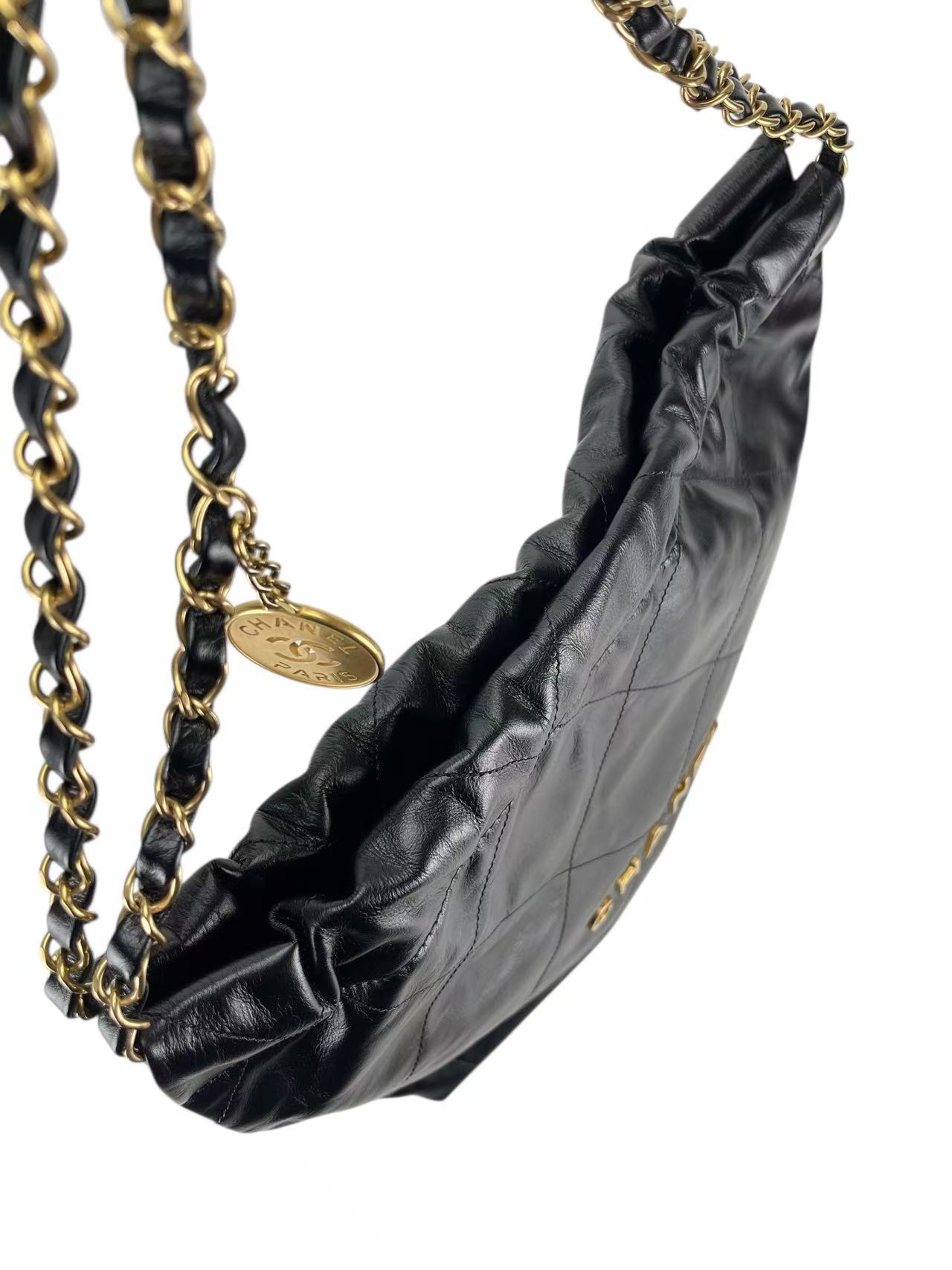 CHANEL - 22 Bag Black Calfskin Gold Hardware Small 