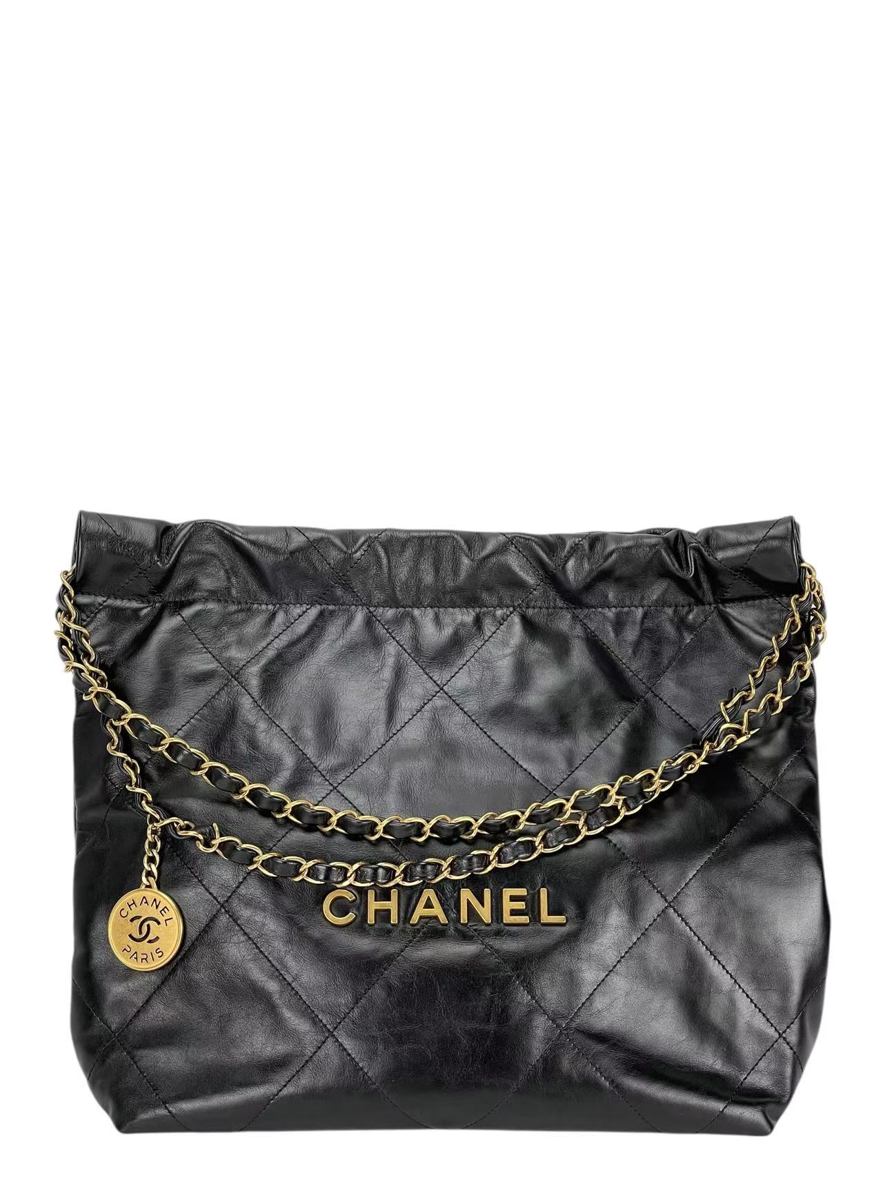 CHANEL - 22 Bag Black Calfskin Gold Hardware Small 