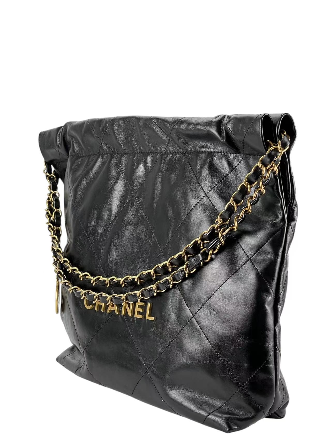 CHANEL - 22 Bag Black Calfskin Gold Hardware Small 