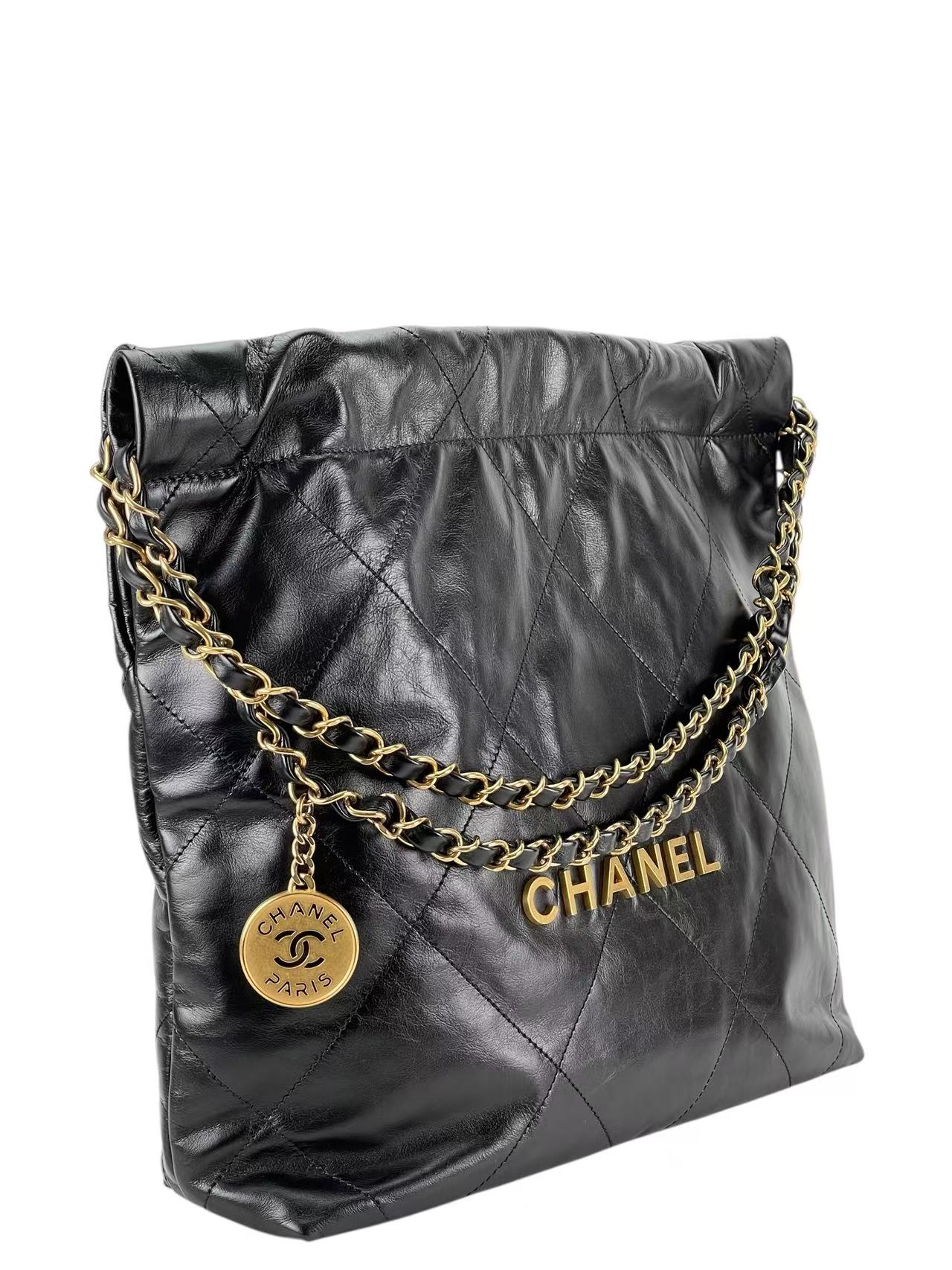 CHANEL - 22 Bag Black Calfskin Gold Hardware Small 