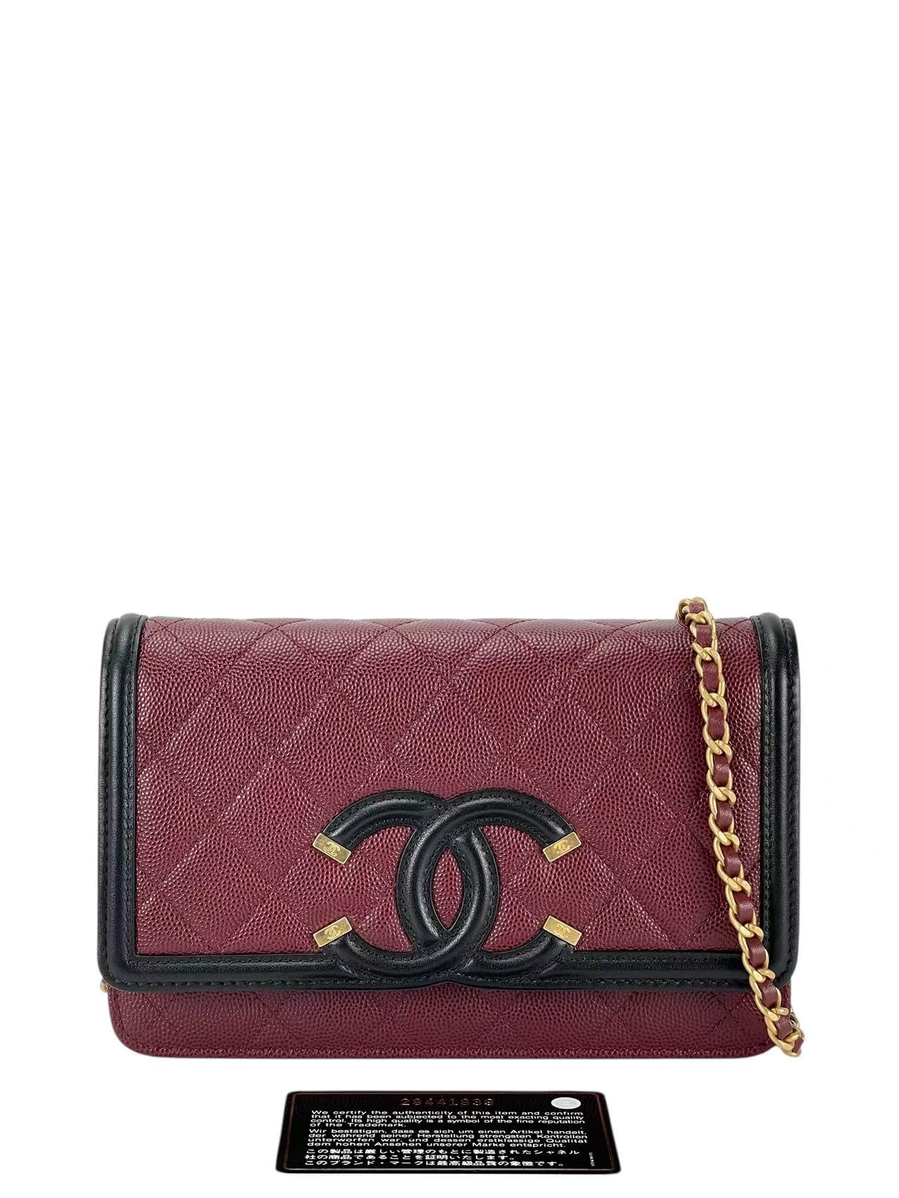 CHANEL - Red Caviar Quilted CC Filigree Wallet On Chain (WOC) 