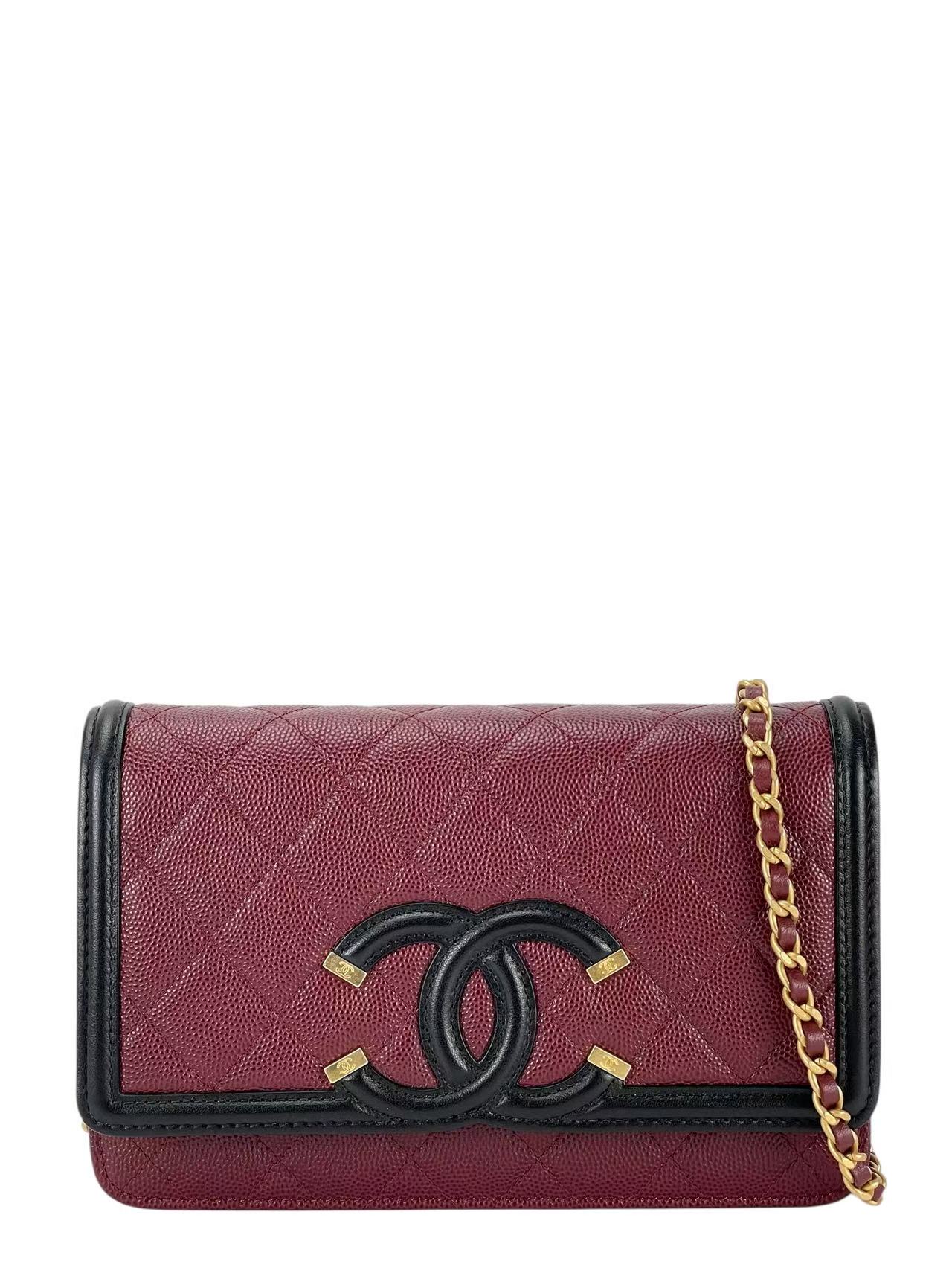 CHANEL - Red Caviar Quilted CC Filigree Wallet On Chain (WOC) 