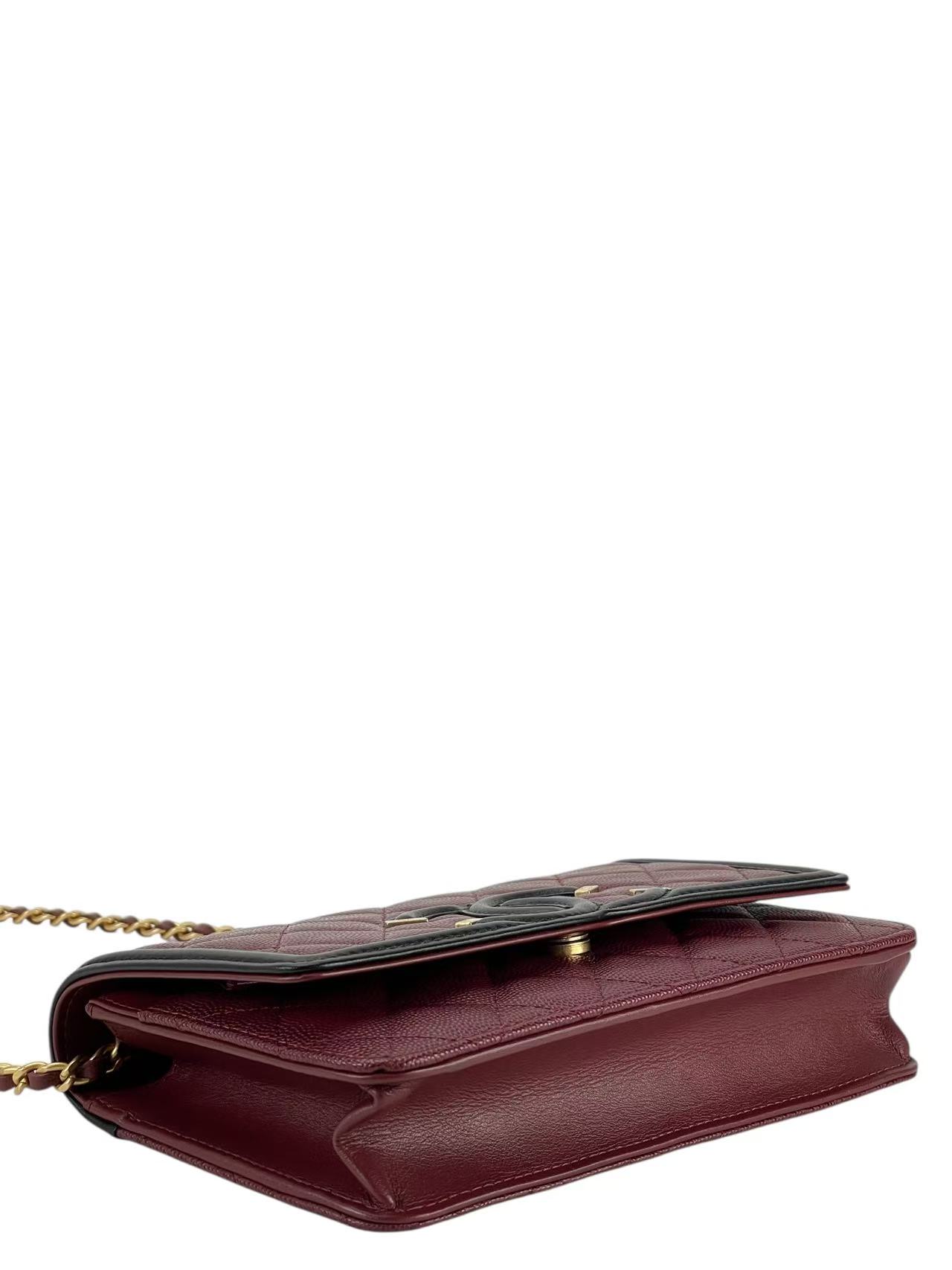 CHANEL - Red Caviar Quilted CC Filigree Wallet On Chain (WOC) 