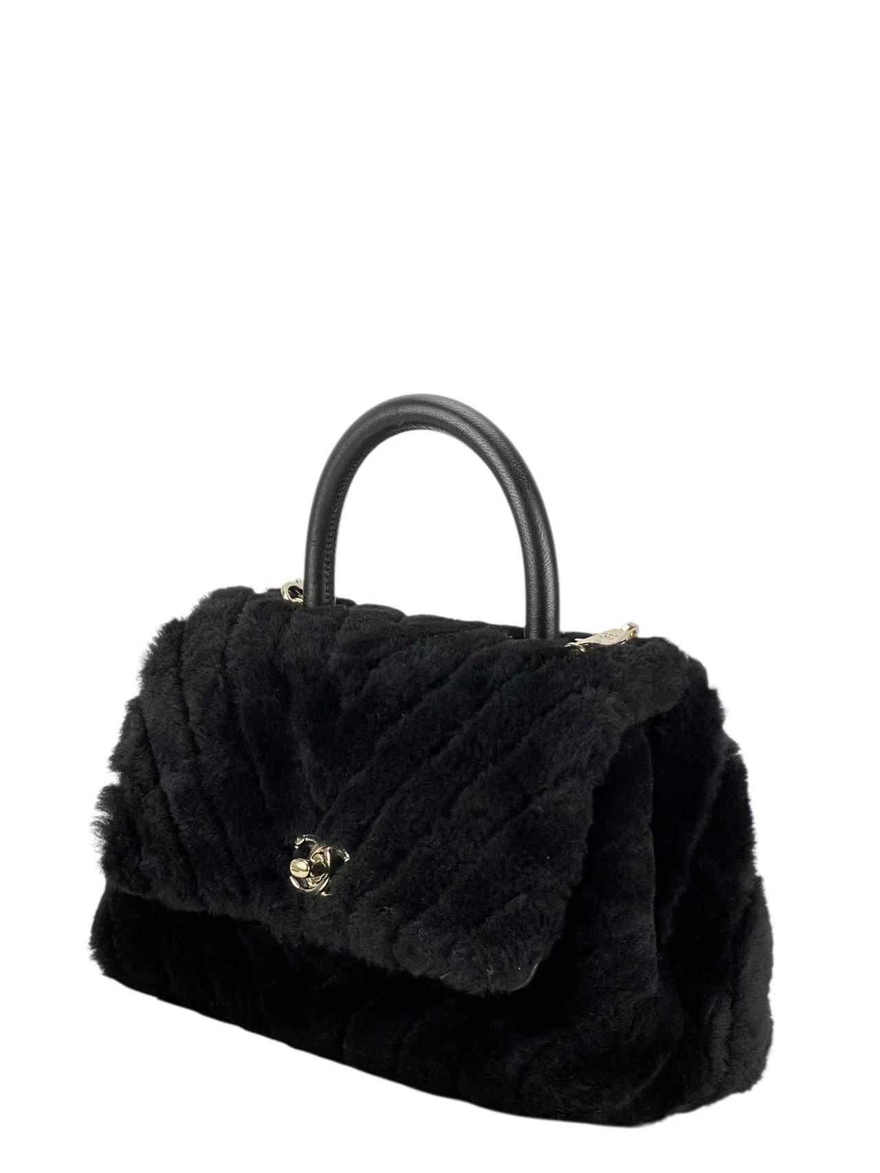 CHANEL - Coco Handle Bag Black Fur Gold Hardware