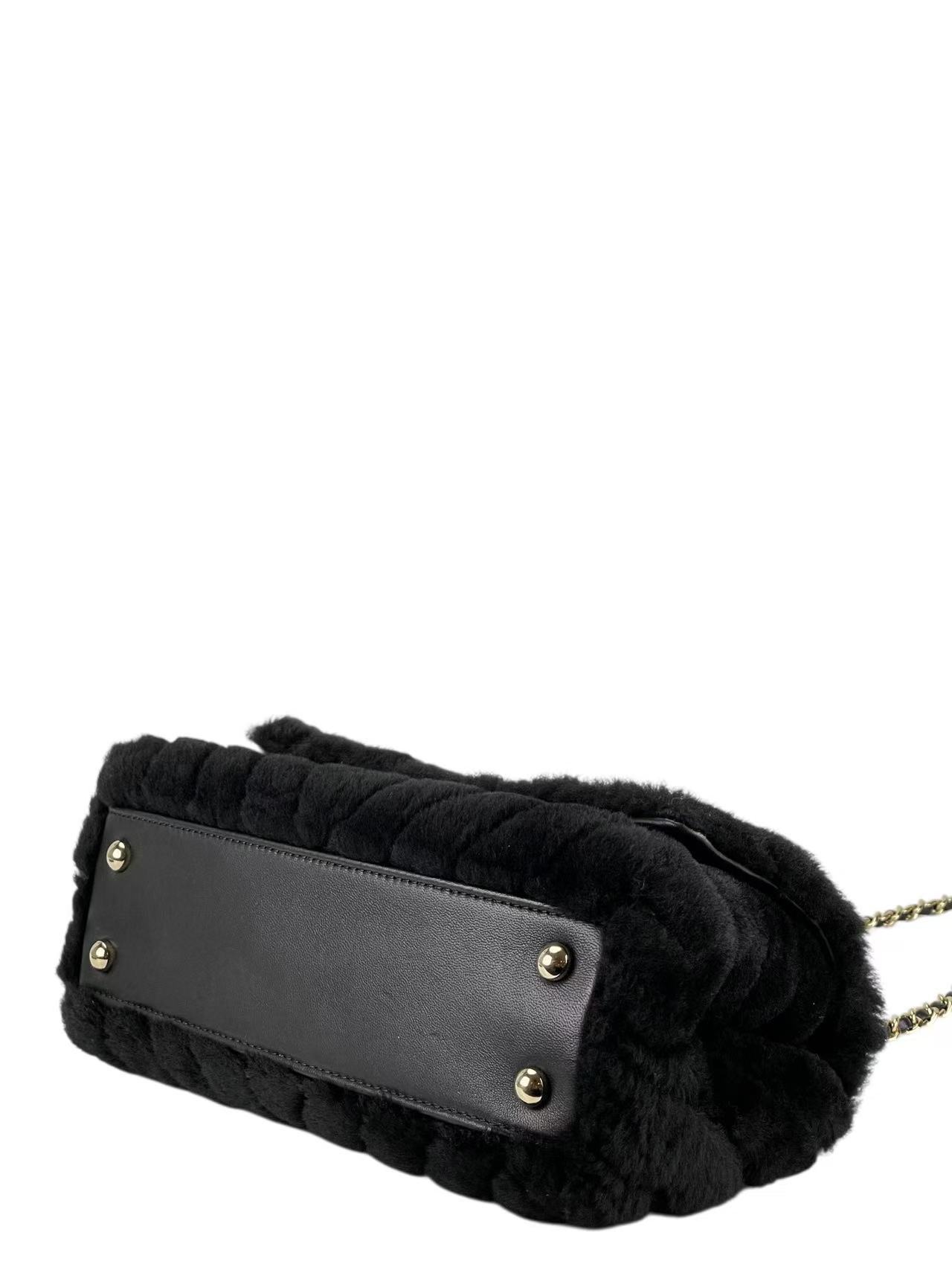 CHANEL - Coco Handle Bag Black Fur Gold Hardware