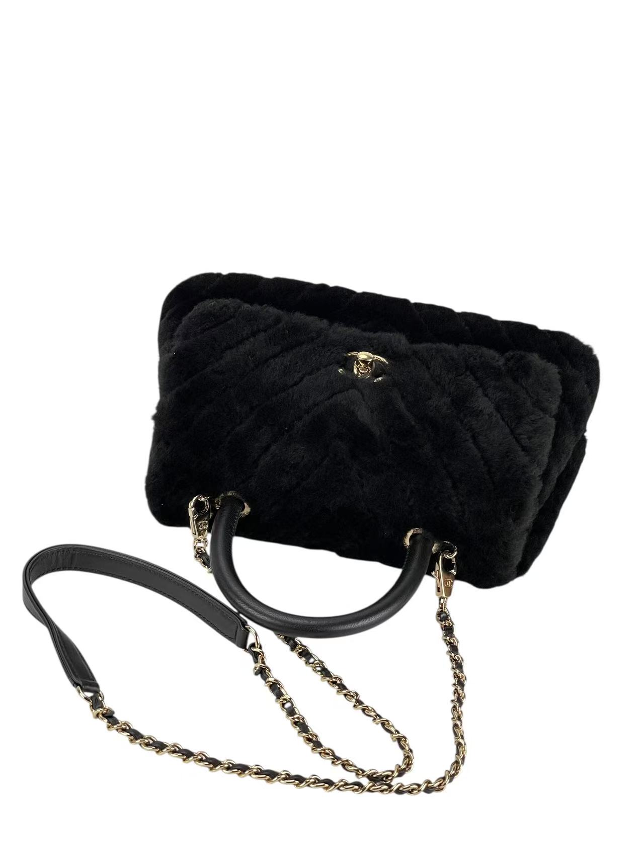 CHANEL - Coco Handle Bag Black Fur Gold Hardware