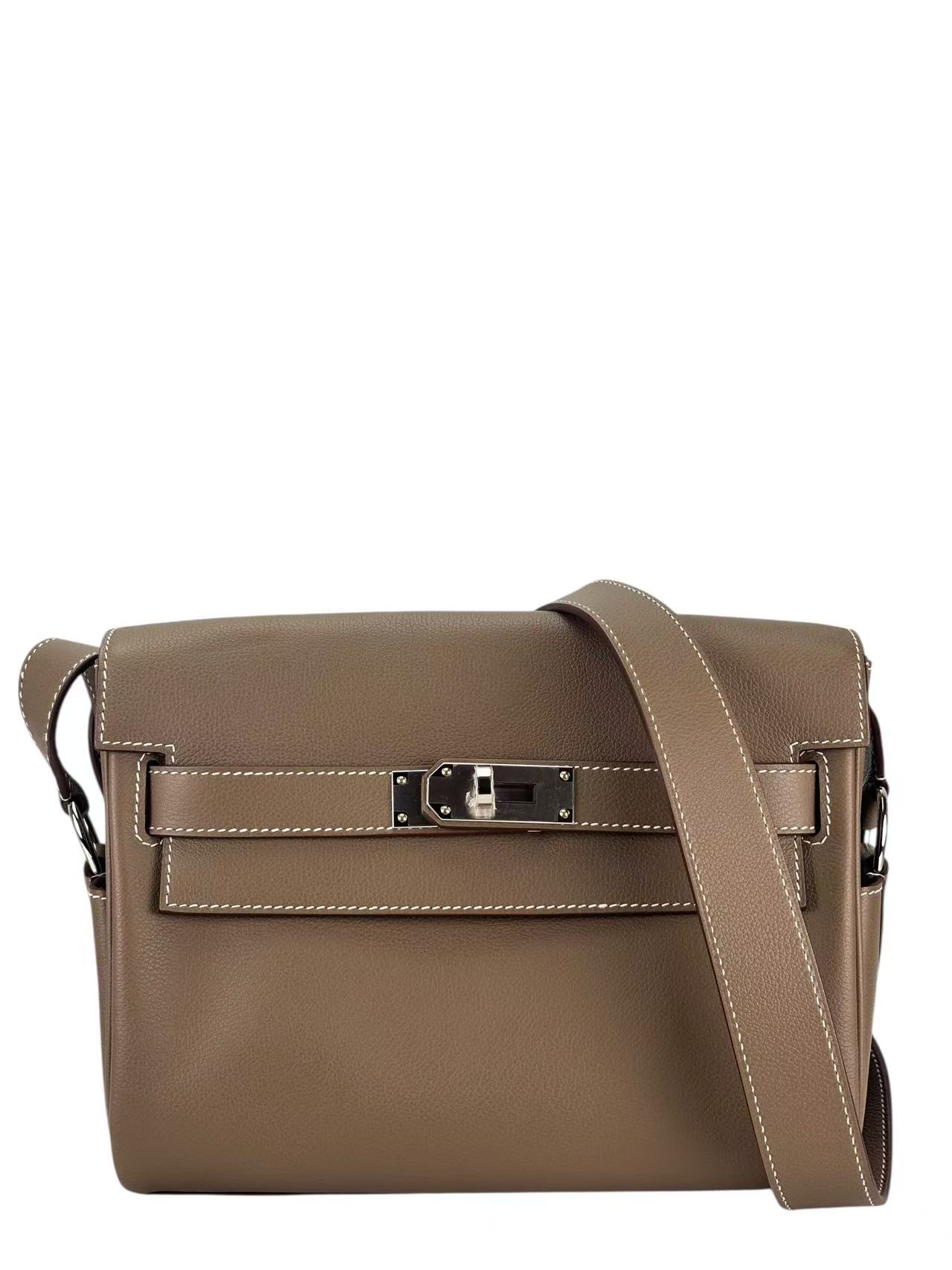 HERMES - Kelly Messenger PM 18 Evercolor Etoupe Palladium Hardware