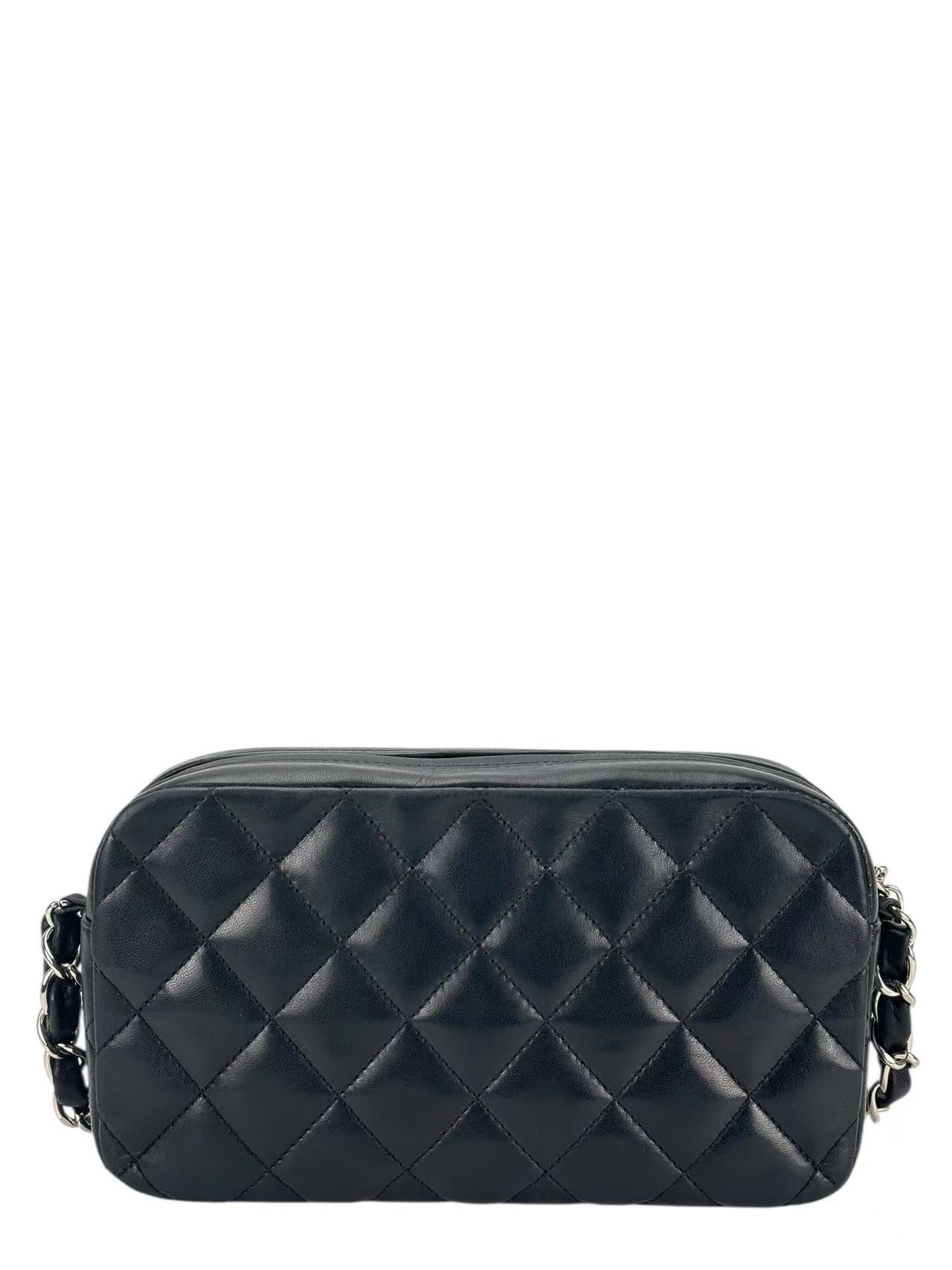 CHANEL - Black Chain Shoulder Bag Sliver Hardware