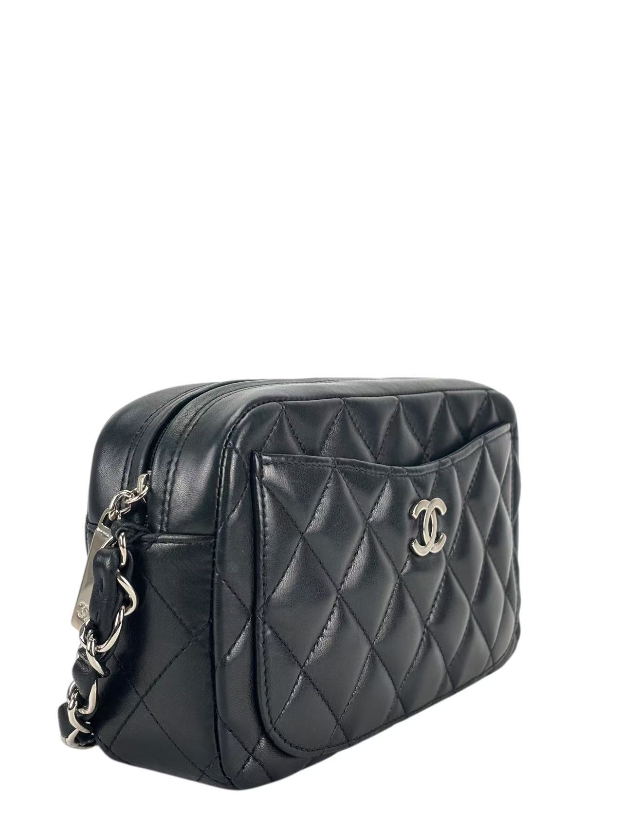 CHANEL - Black Chain Shoulder Bag Sliver Hardware
