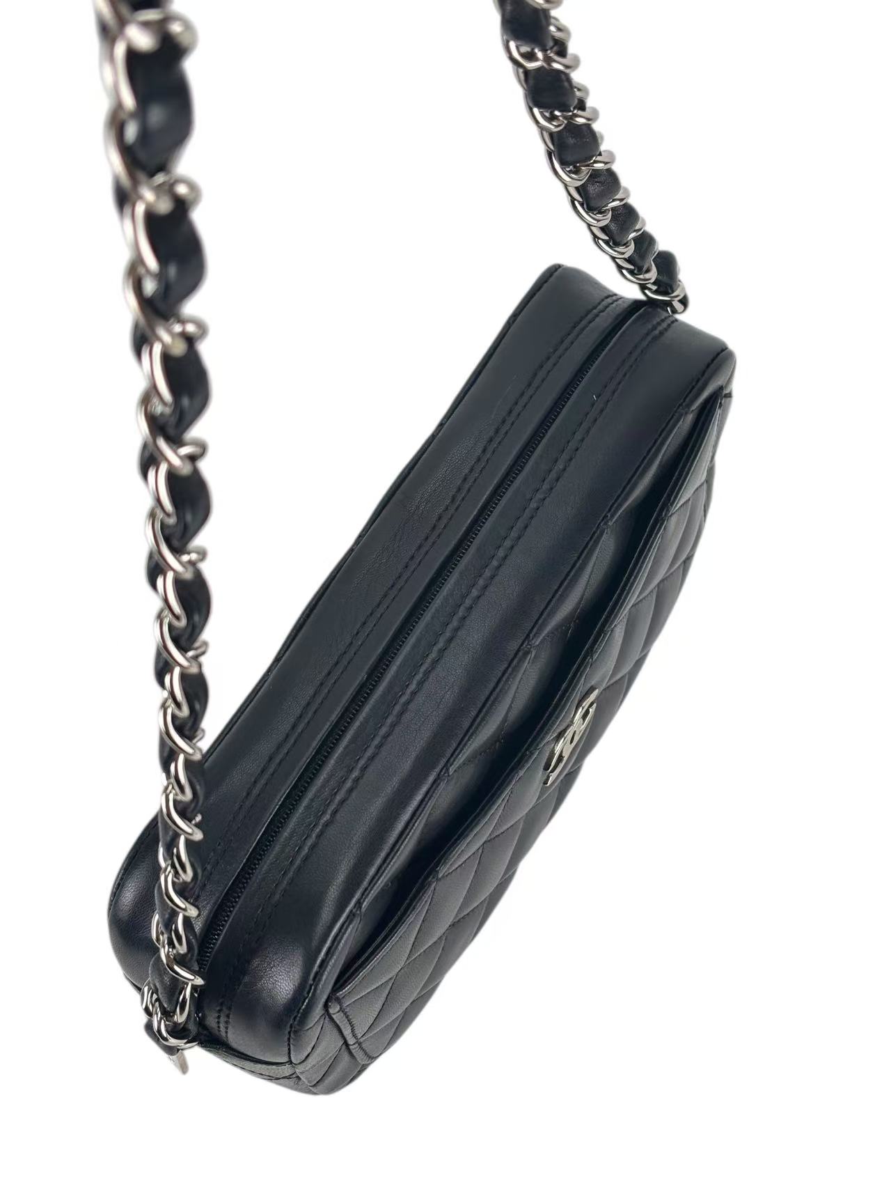 CHANEL - Black Chain Shoulder Bag Sliver Hardware