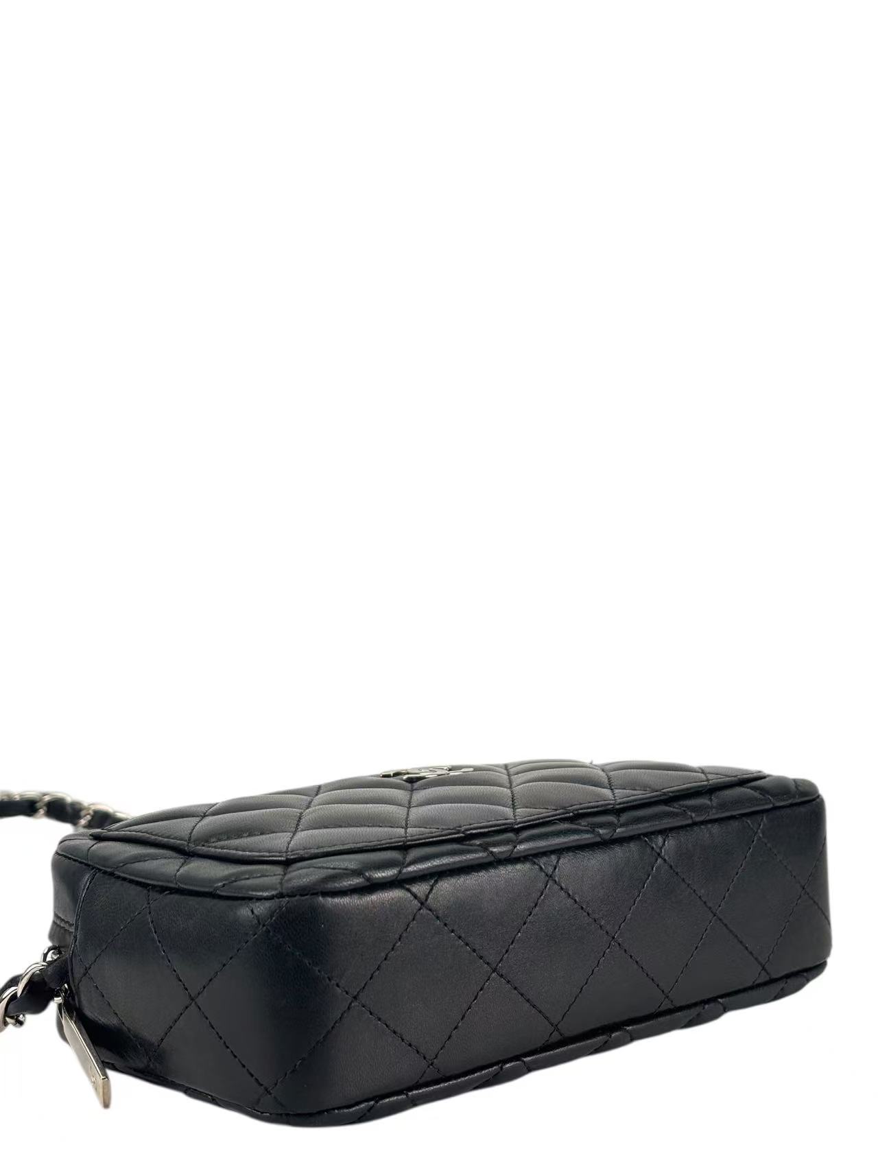 CHANEL - Black Chain Shoulder Bag Sliver Hardware