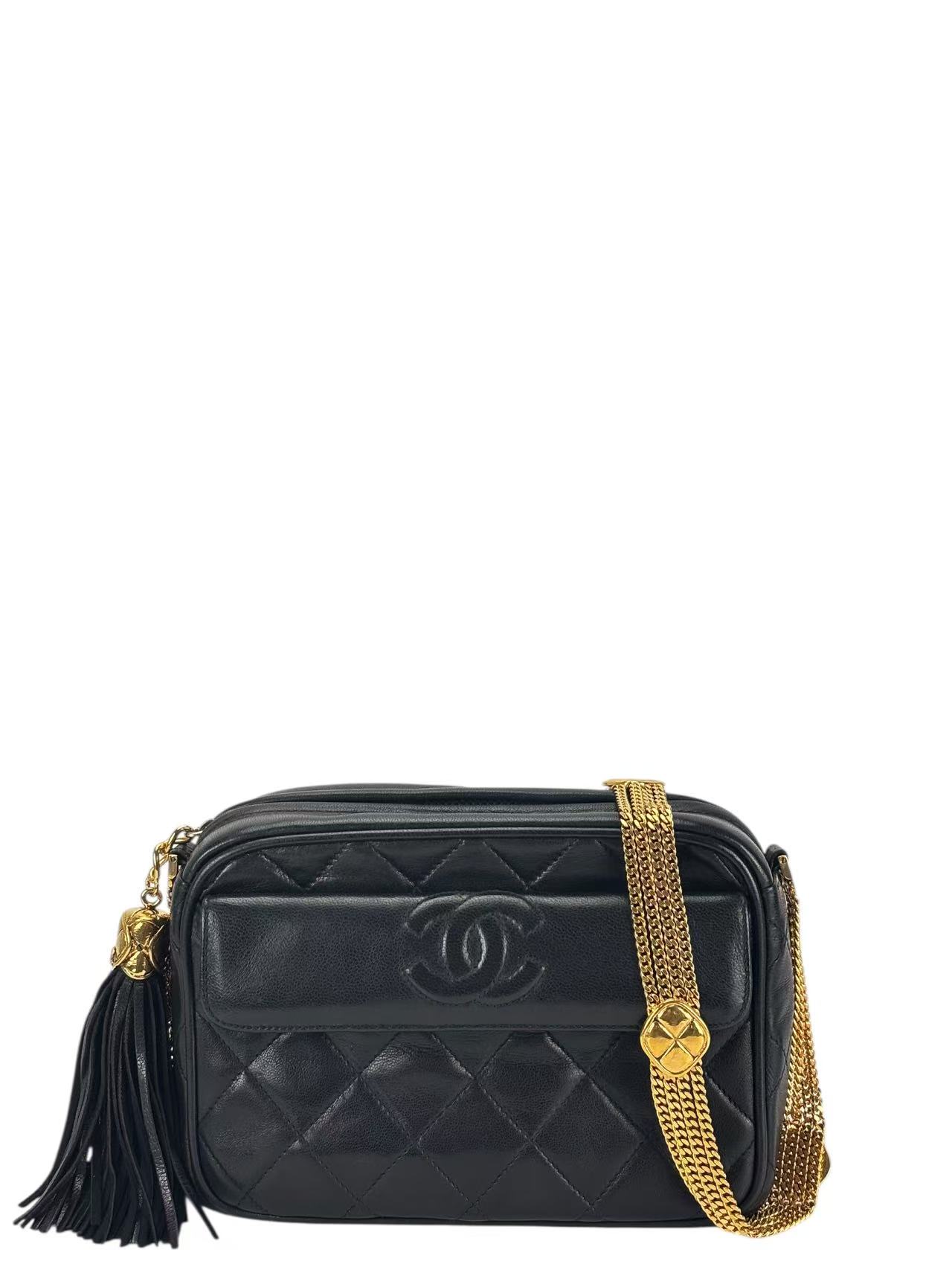 CHANEL - Black Lambskin Tassel Camera Crossbody Bag