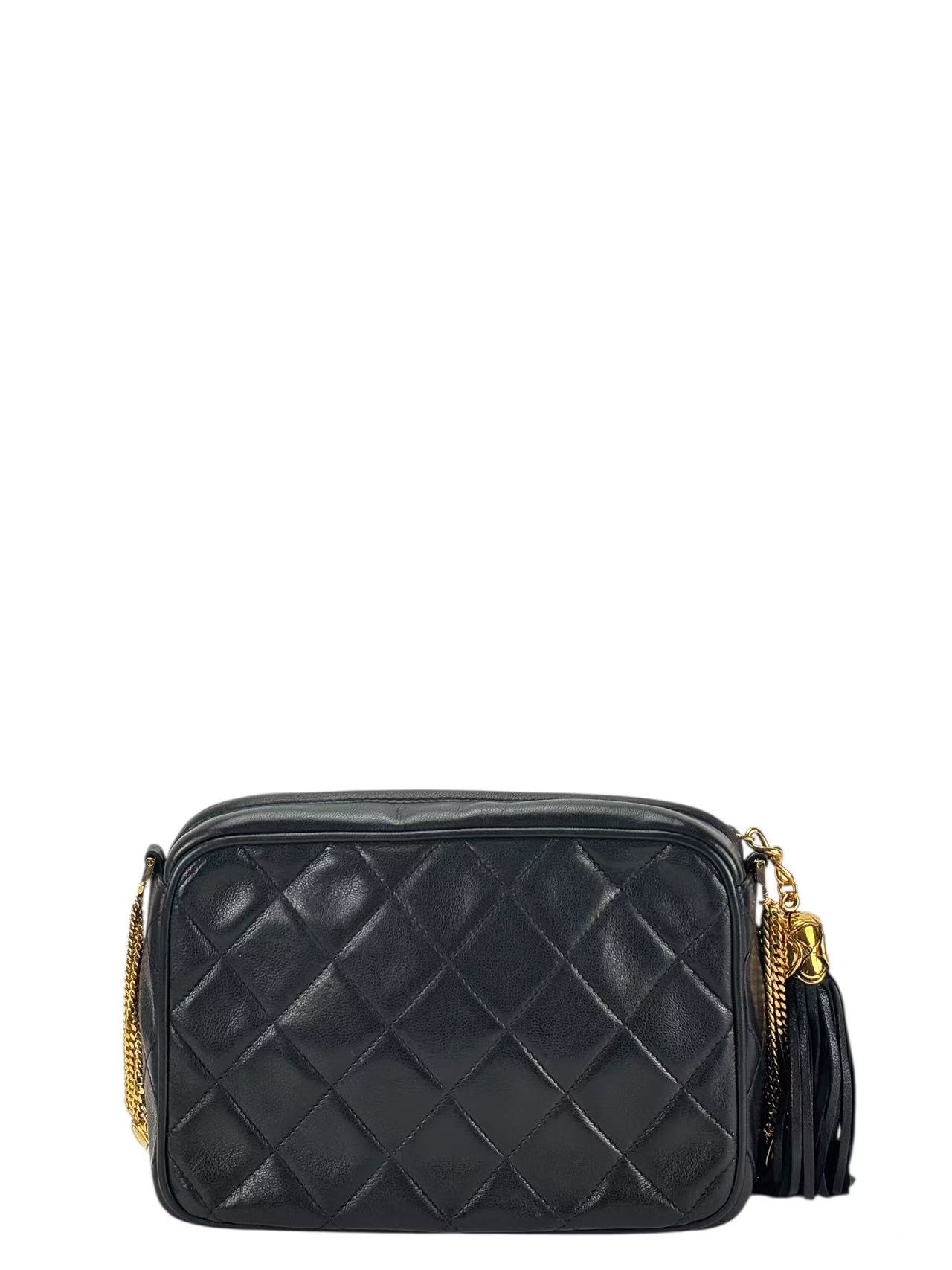CHANEL - Black Lambskin Tassel Camera Crossbody Bag