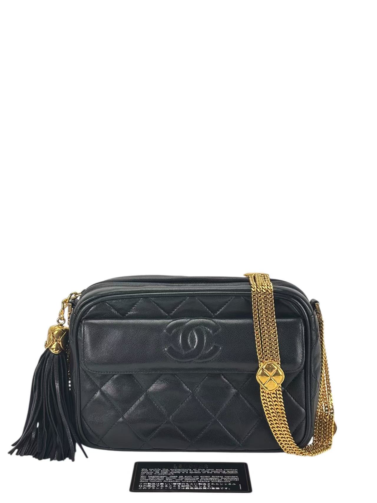 CHANEL - Black Lambskin Tassel Camera Crossbody Bag