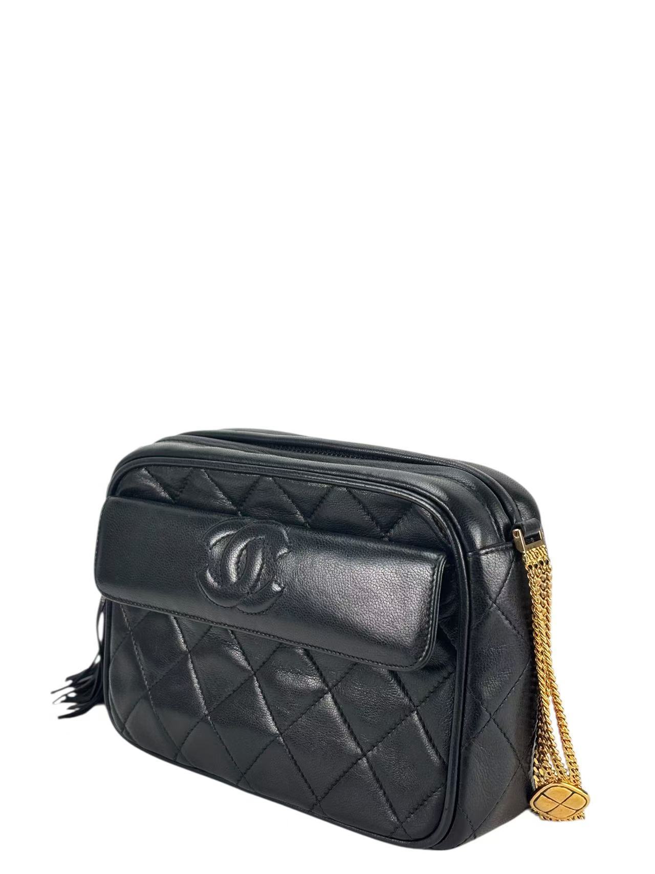 CHANEL - Black Lambskin Tassel Camera Crossbody Bag