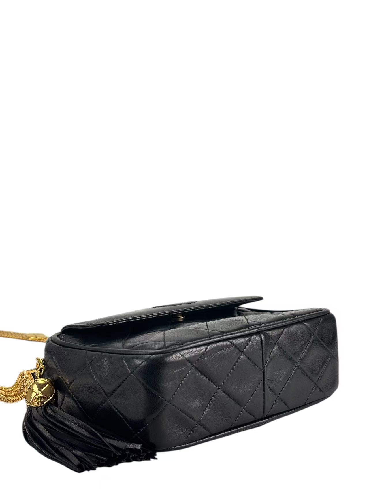 CHANEL - Black Lambskin Tassel Camera Crossbody Bag
