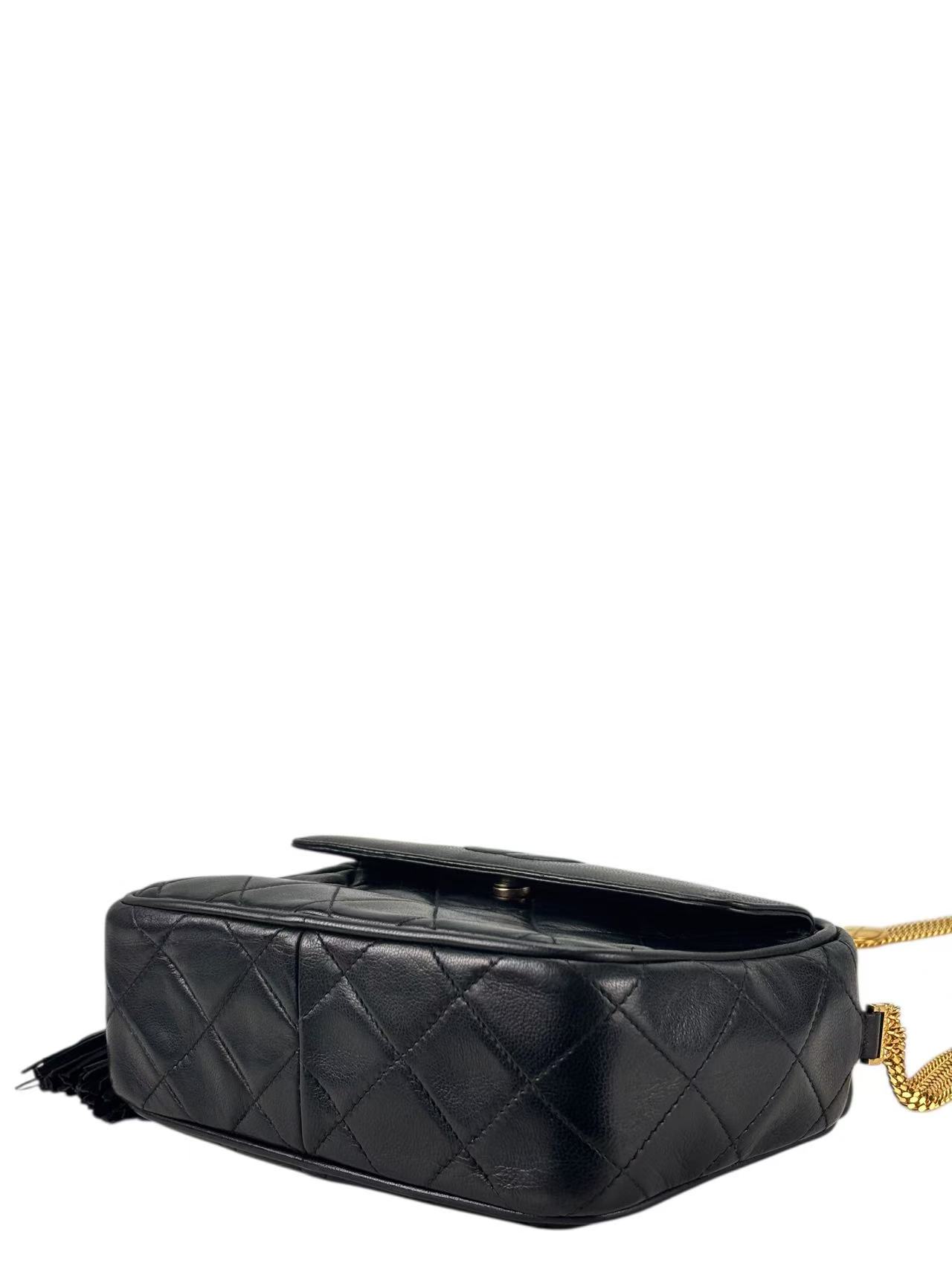 CHANEL - Black Lambskin Tassel Camera Crossbody Bag