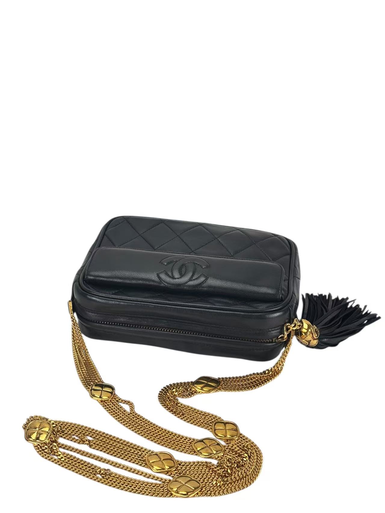 CHANEL - Black Lambskin Tassel Camera Crossbody Bag