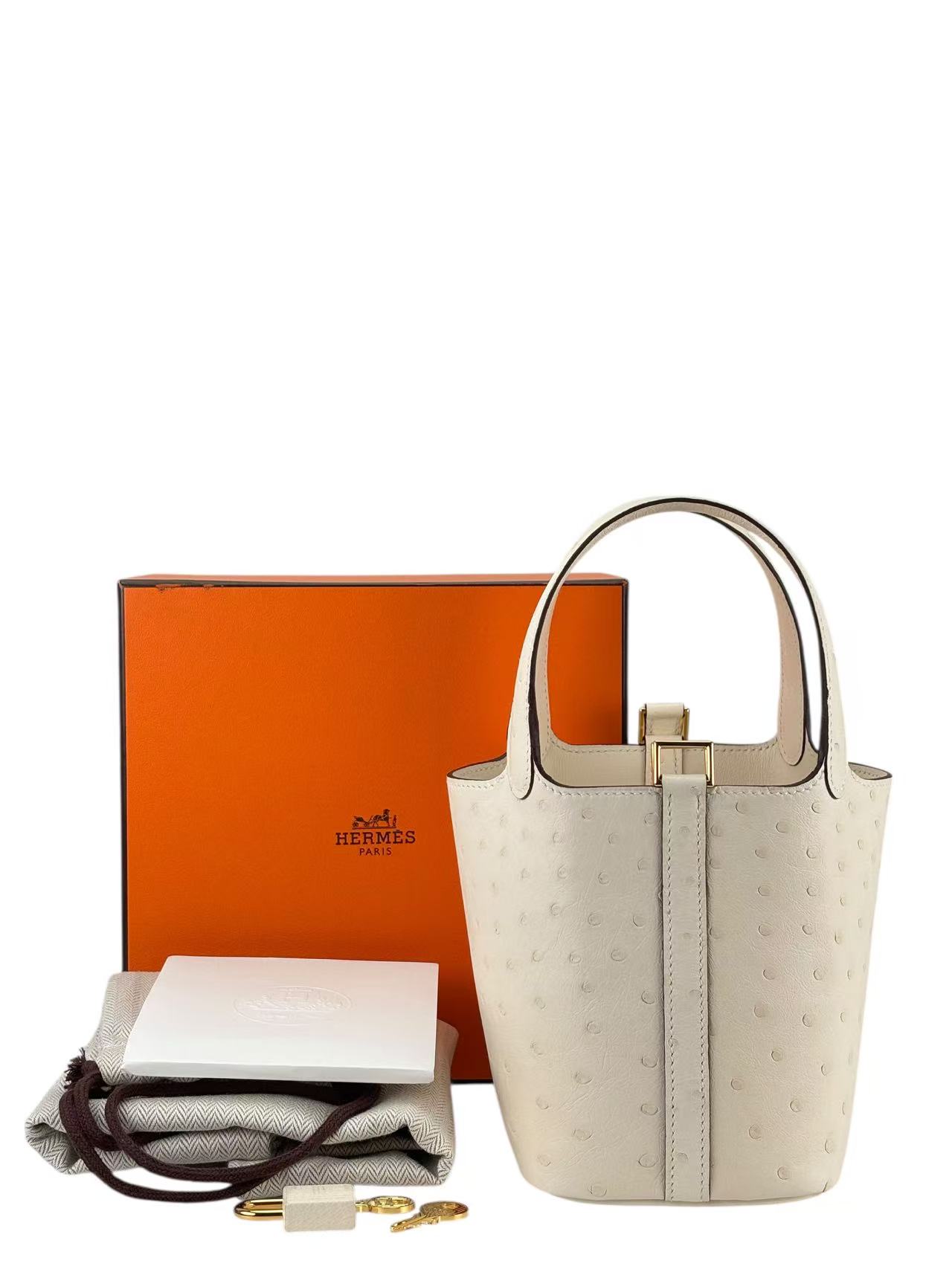 HERMES - Micro Picotin 14 Nata12 Ostrich Gold Hardware