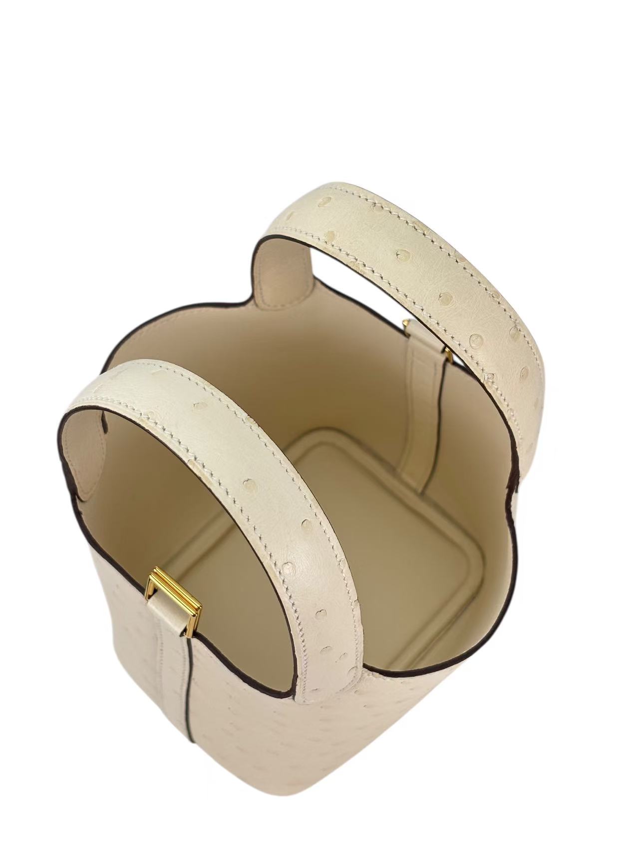 HERMES - Micro Picotin 14 Nata12 Ostrich Gold Hardware