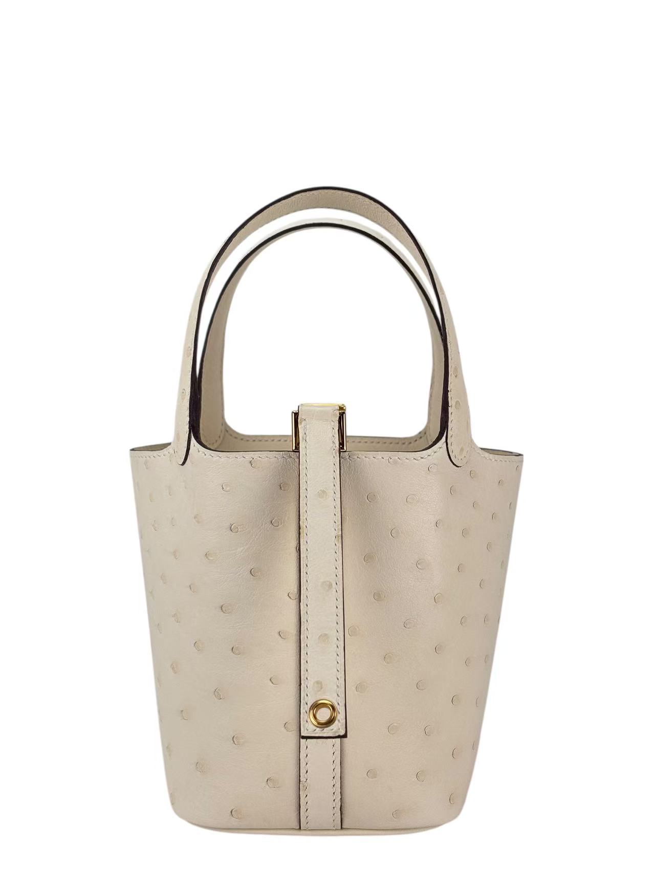 HERMES - Micro Picotin 14 Nata12 Ostrich Gold Hardware