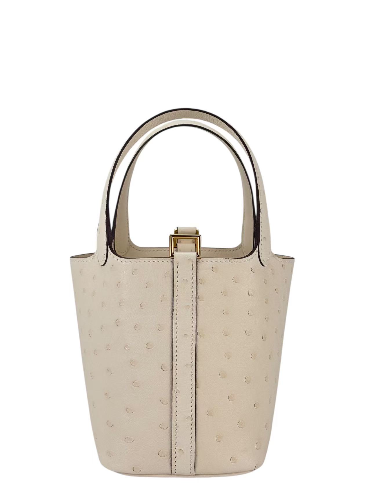 HERMES - Micro Picotin 14 Nata12 Ostrich Gold Hardware