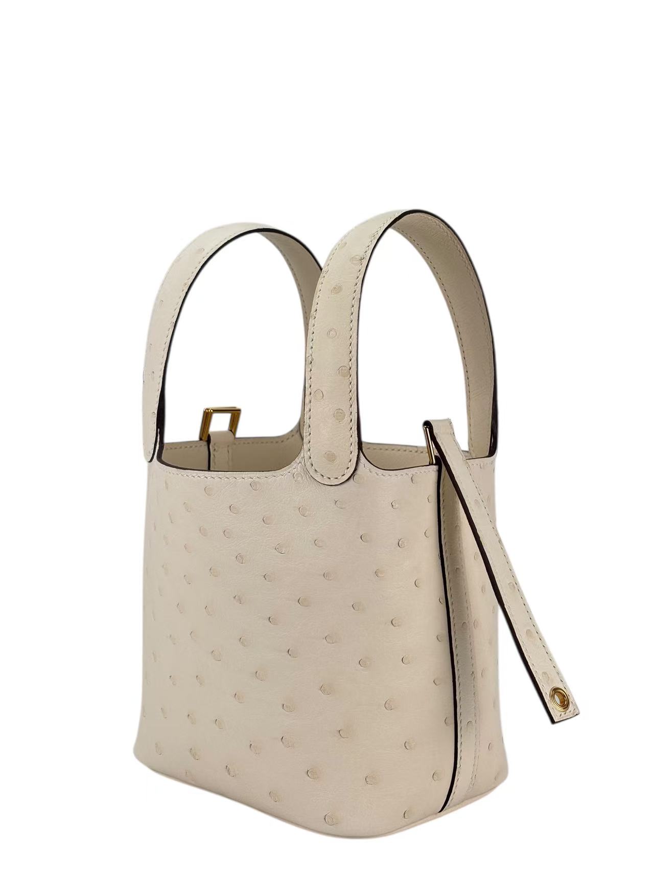 HERMES - Micro Picotin 14 Nata12 Ostrich Gold Hardware