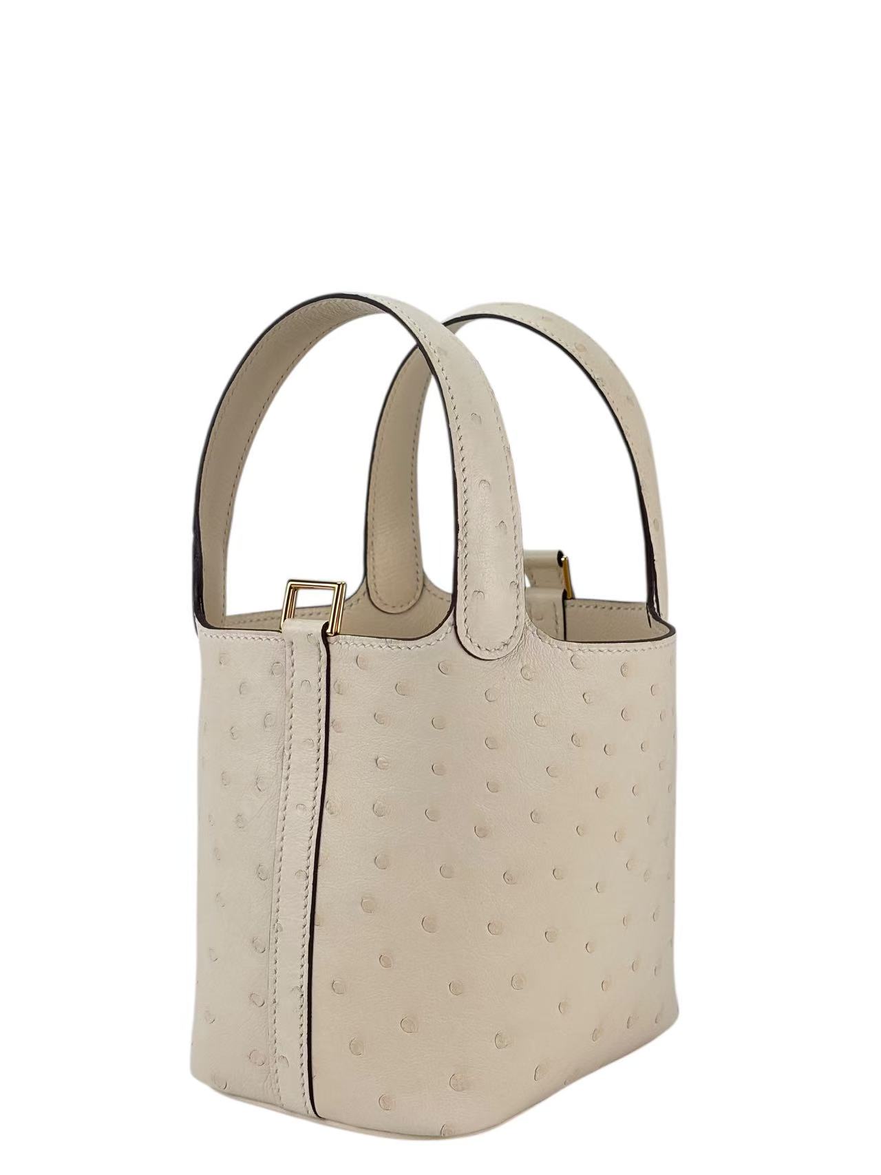 HERMES - Micro Picotin 14 Nata12 Ostrich Gold Hardware