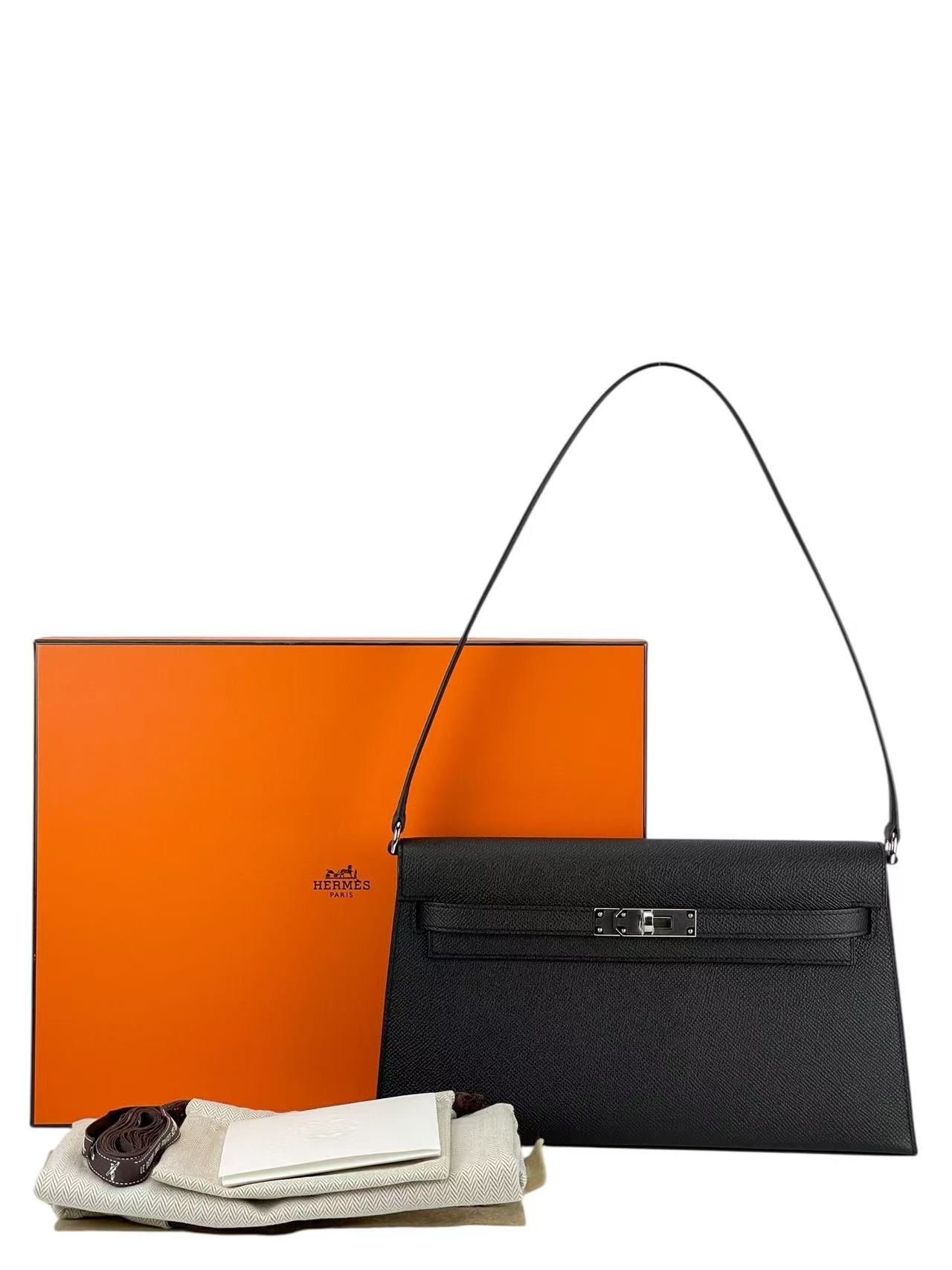 HERMES - Kelly Elan 28 Noir89 Epsom Palladium Hardware
