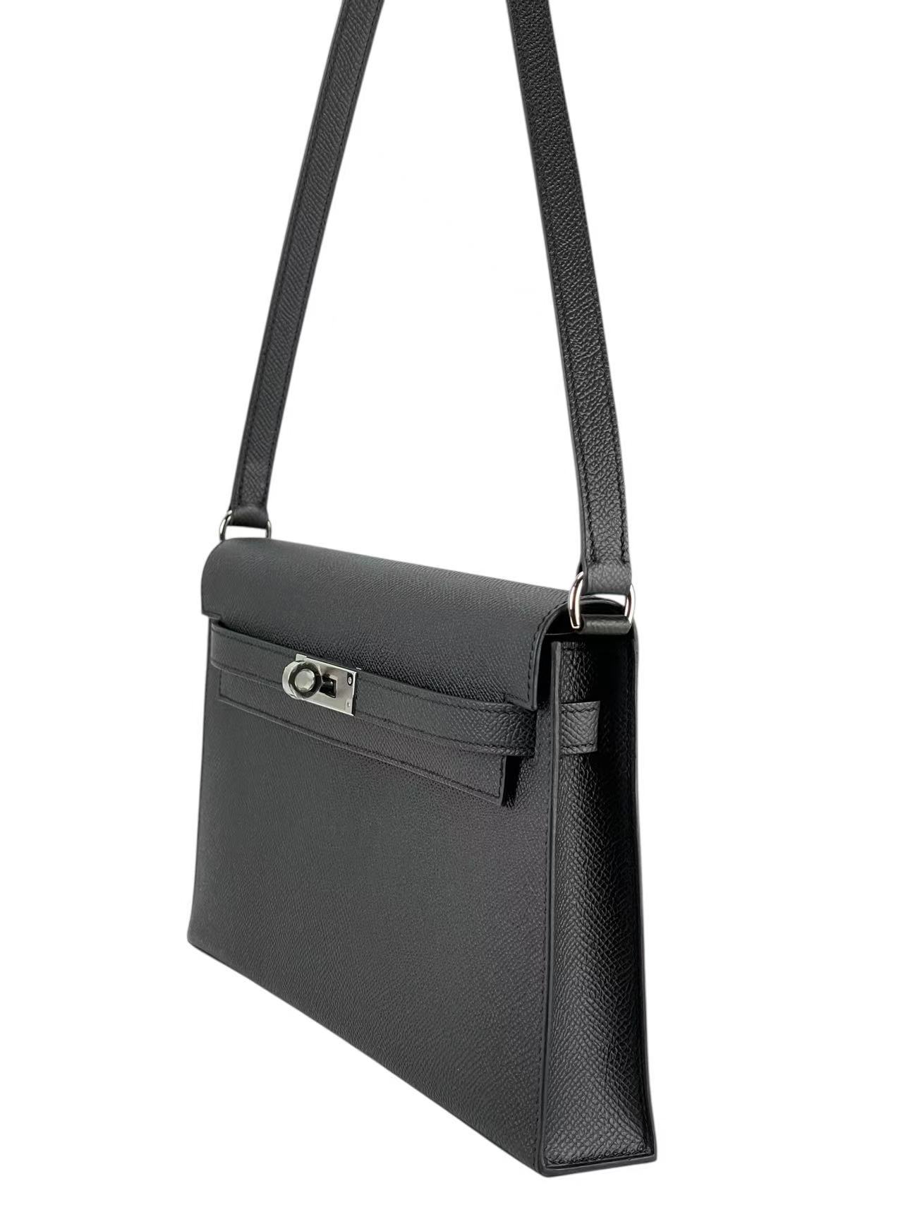 HERMES - Kelly Elan 28 Noir89 Epsom Palladium Hardware