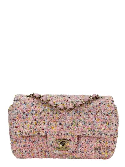 CHANEL - Pink Mini Matlasse 20 Tweed Single Flap Chain Bag Gold Hardware 