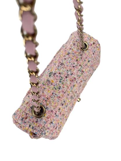 CHANEL - Pink Mini Matlasse 20 Tweed Single Flap Chain Bag Gold Hardware 