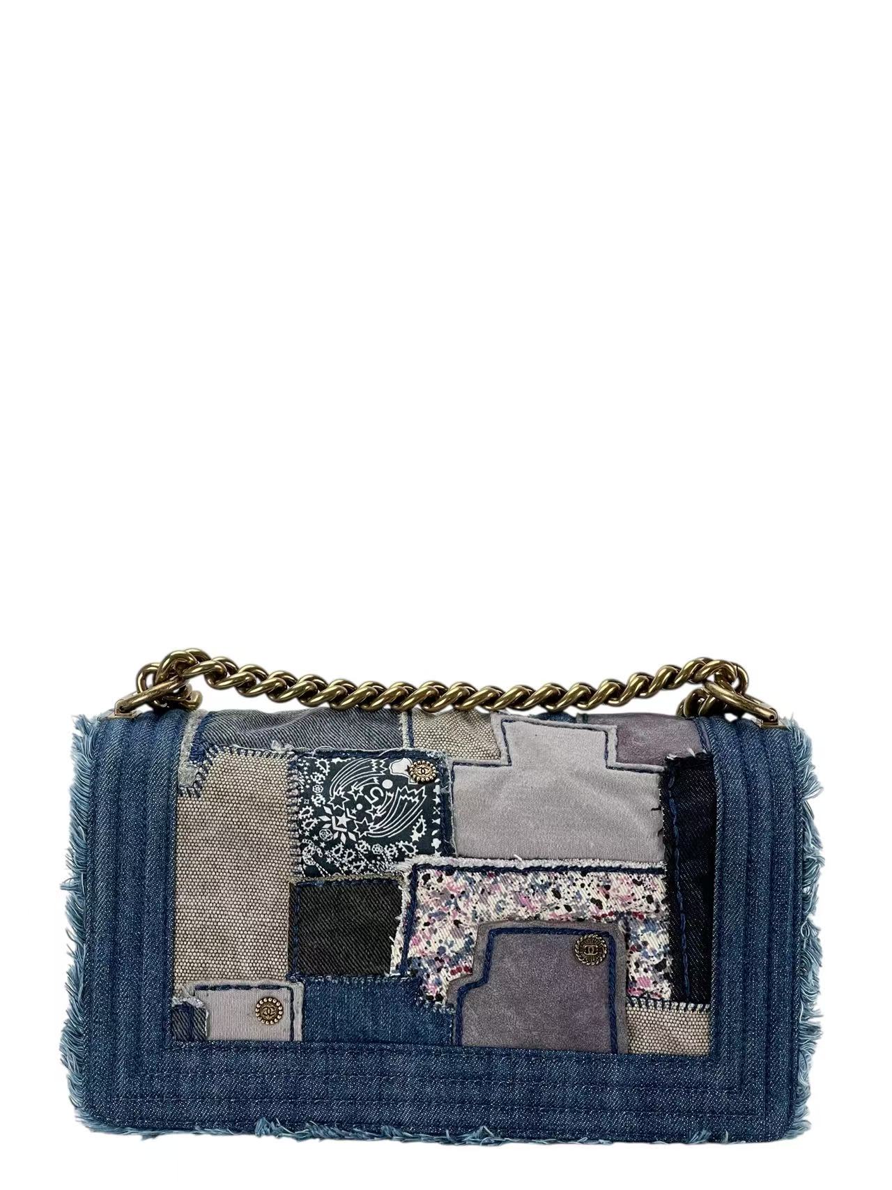 CHANEL - Boy Patchwork Denim Flap Shoulder Bag Blue 