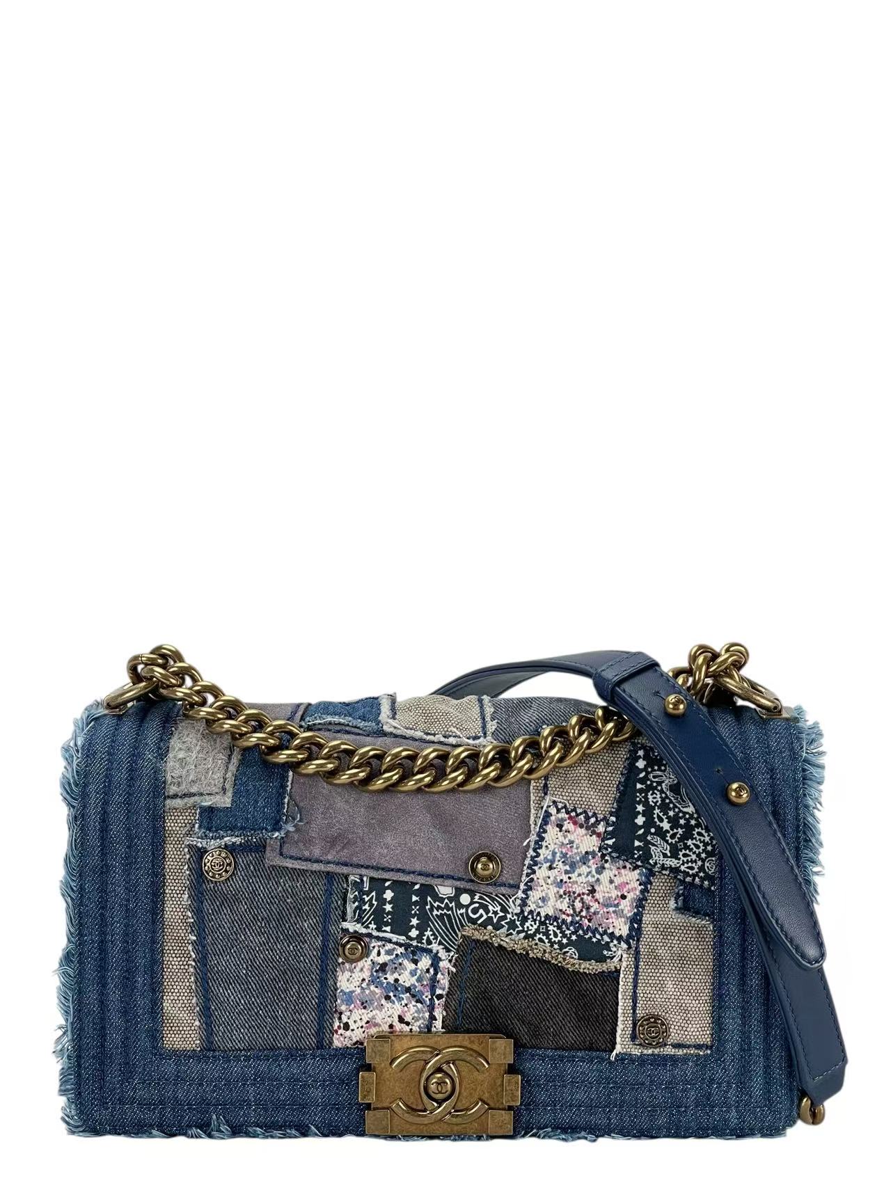 CHANEL - Boy Patchwork Denim Flap Shoulder Bag Blue 